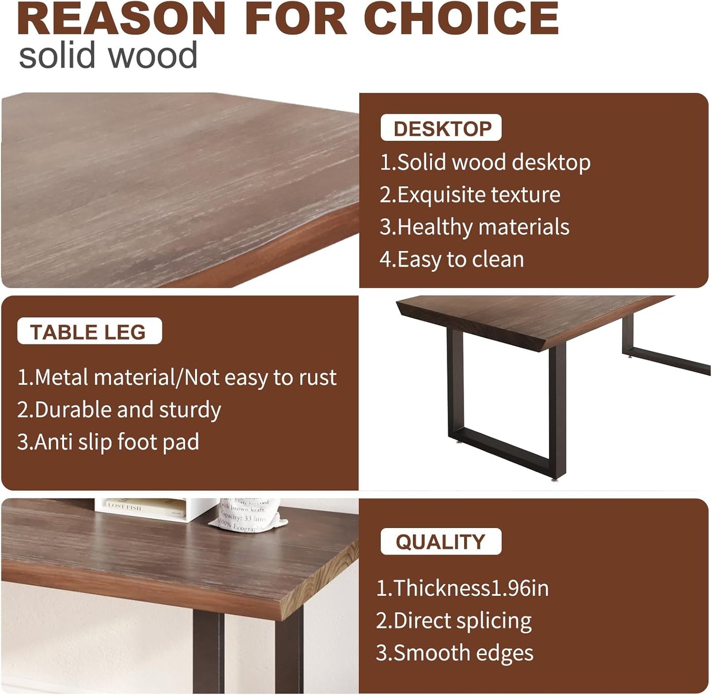Solid Wood Computer Desk 55.1-inch Large Office Desk Home Simple Modern Long Desk Study Writing Desk Dining Table for Home Office