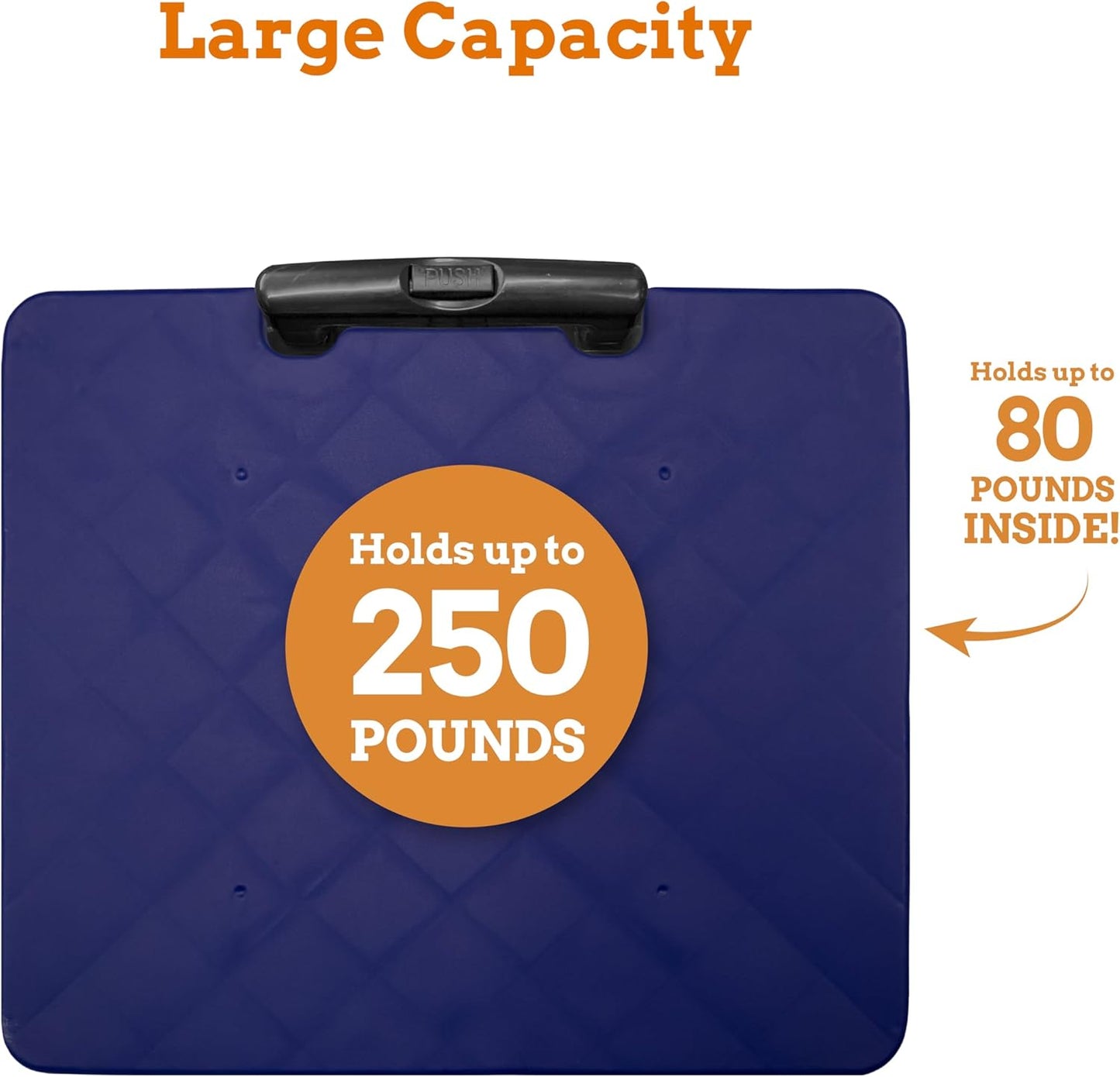 Inspired Living Collapsible Ultra-Slim Pack-N-Roll,2 Wheel Utility Cart w/Lid Used as Seat up to 250 Lbs, Telescopic Handle - Super Strong, for Home, Garden, Shopping, Office, School use, Large, Blue