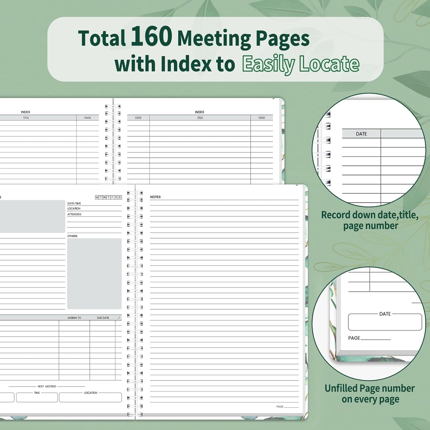SUNEE Half Meeting Half Note - 7.5"x10" Professional Notebooks for Work - 160 Pages, B5 Size Project Planner, Spiral Meeting Agenda/Minutes Organizer for Women Men, Note Taking, Office & Business