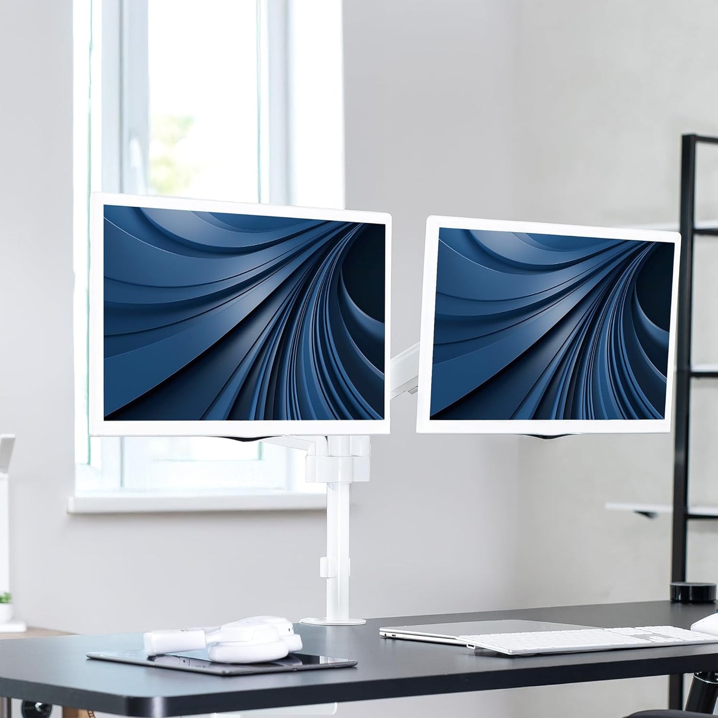 VIVO 17 to 32 inch Dual Pneumatic Monitor Mount, 2 Pneumatic Arms, Adjustable Swivel, Rotation, Heavy Duty VESA Desk Stand with C-clamp, Grommet, Max VESA 100x100, White, STAND-V002KW