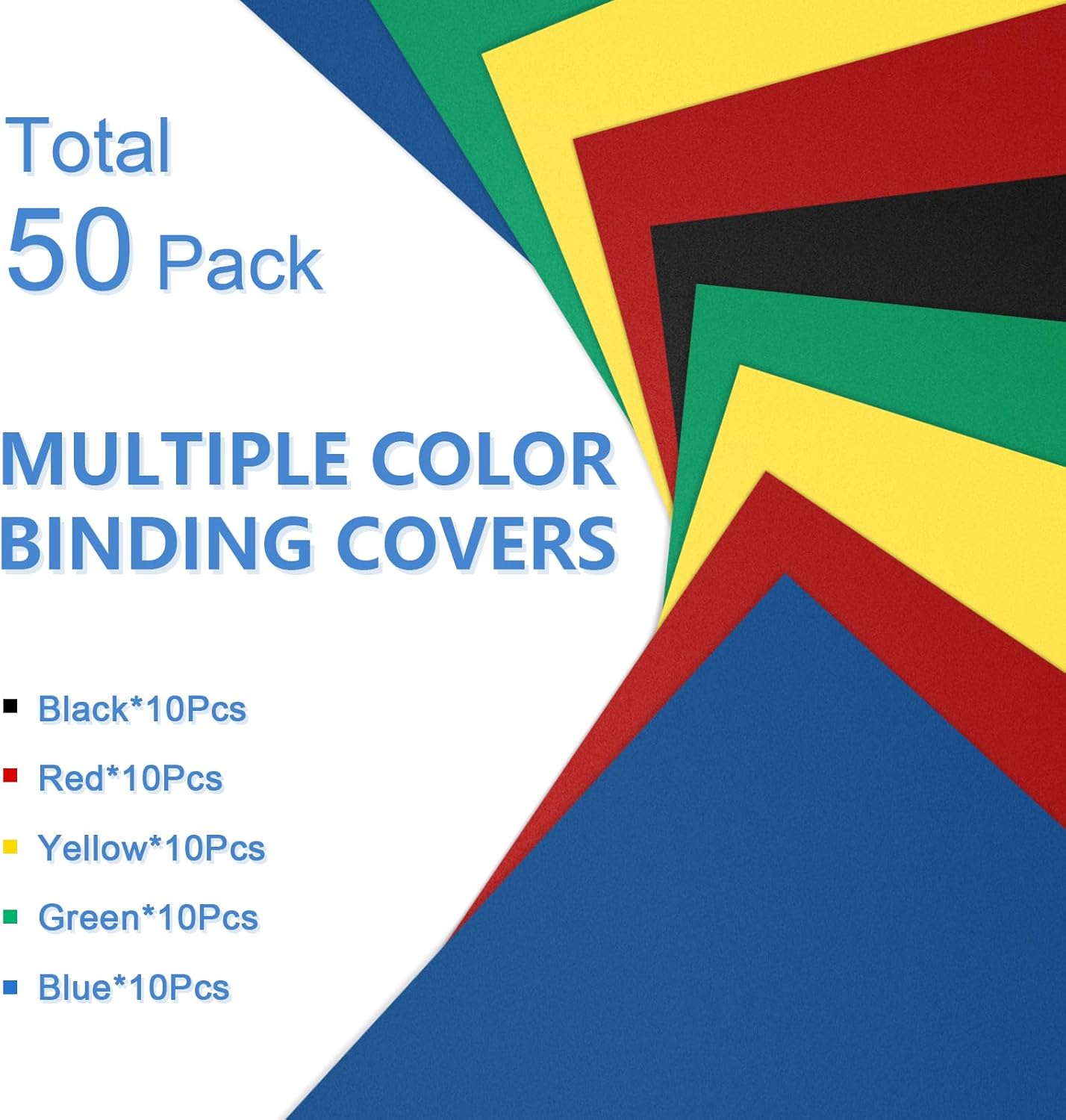 HOUYEE 50 Pack 16 Mil Binding Presentation Covers,Sand-Textured Polycovers,8-1/2" x 11" Letter Size Un-Punched Binding Covers 5 Multi Colors (Black, Yellow, Red, Green, Blue)