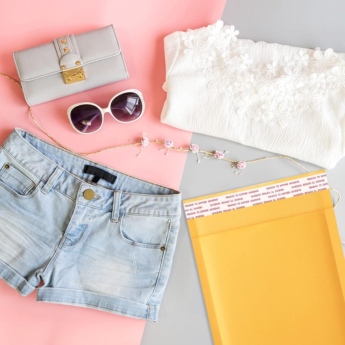 UCGOU Kraft Bubble Mailers 9.5x14.5 Inch 25 Pack Usable Size 9.5x13.5 Yellow Padded Envelopes #4 Large Mailing Package Self Sealing Tear Resistant Boutique Bulk Mail Shipping Bag for Makeup Supplies