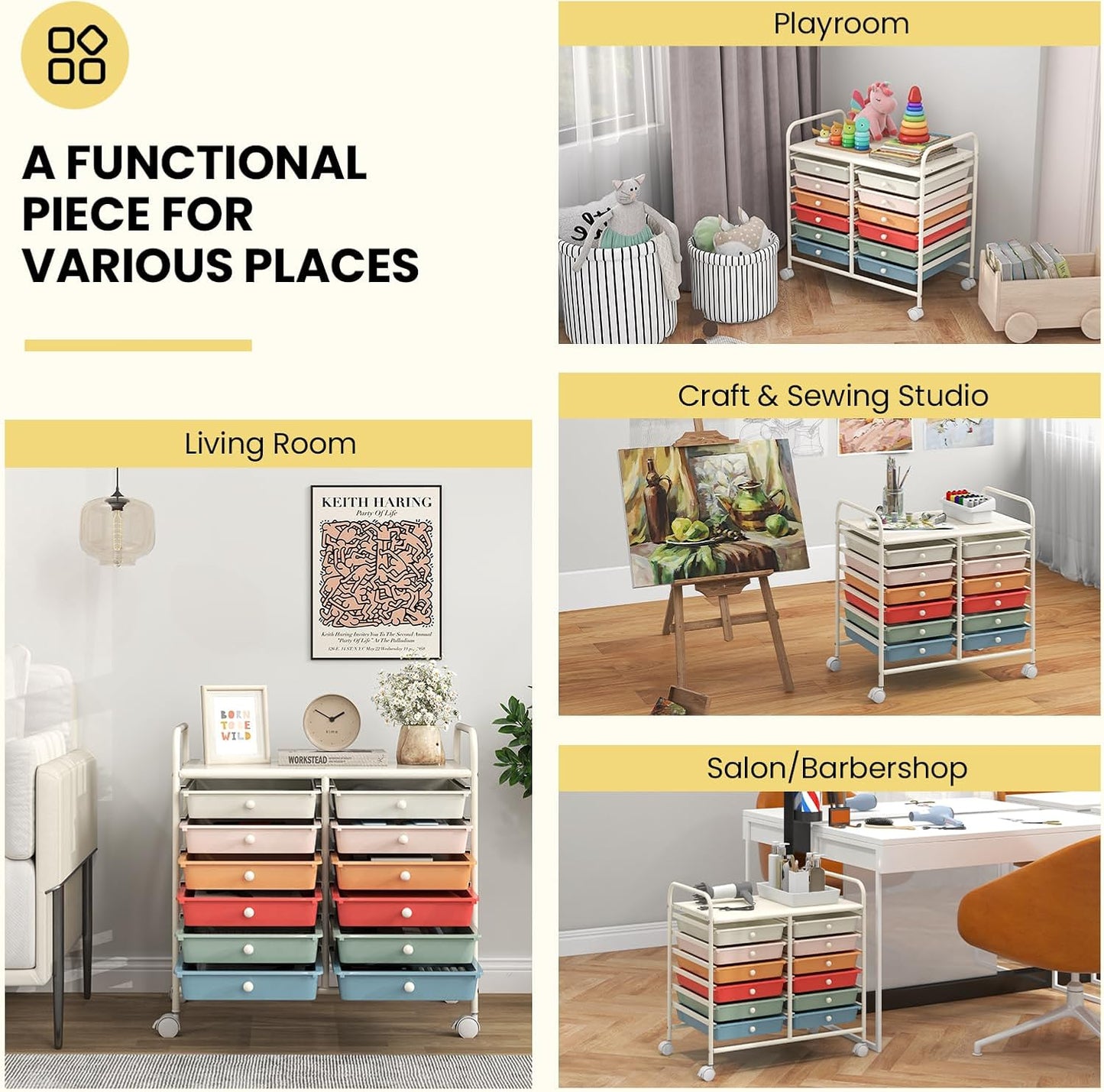 Giantex 12 Drawers Rolling Cart, Mobile Storage Drawer Cart, Classroom Organizer Cart for Office School Supplies Tools Scrapbook Paper Craft Small Printer, Utility Cart on Wheels, Macaron