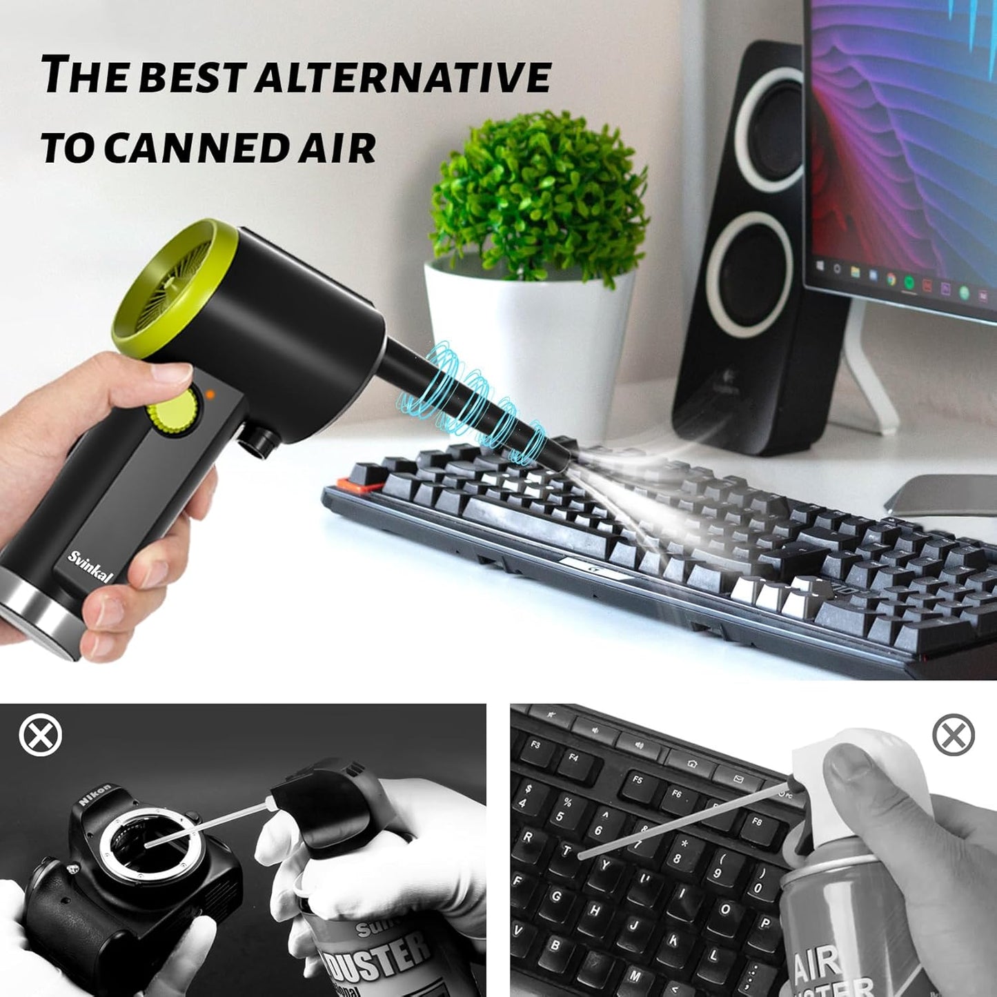 Compressed air Duster Electric, Computer air Blower Gun, air Blower for Computer Keyboard, Cordless air Duster, for Cleaning Camera Toys Greenery Computer Keyboard, etc（Brushless Motor）
