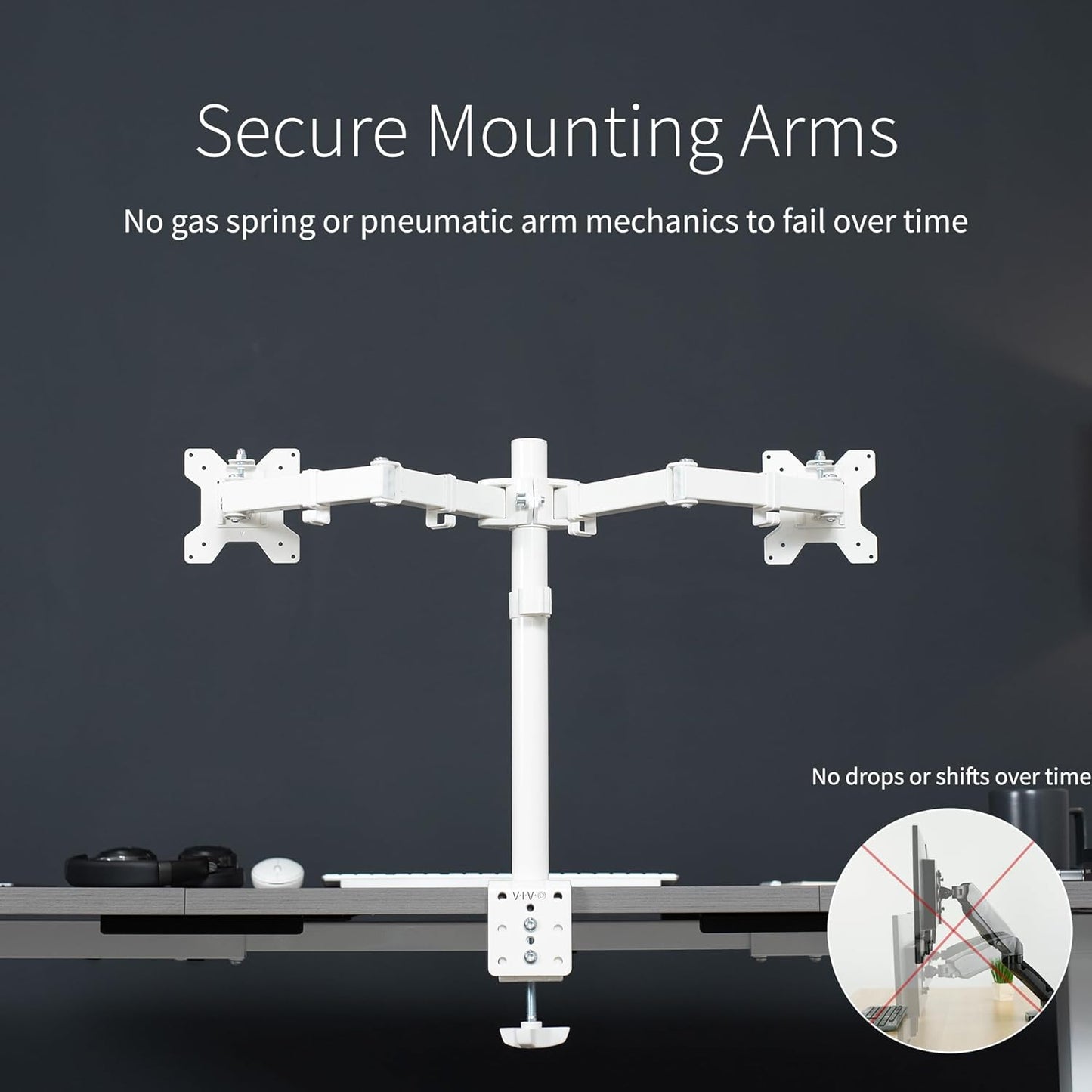 VIVO Dual Monitor Desk Mount, Heavy Duty Fully Adjustable Stand, Fits 2 LCD LED Screens up to 32 inches, White, STAND-V032W