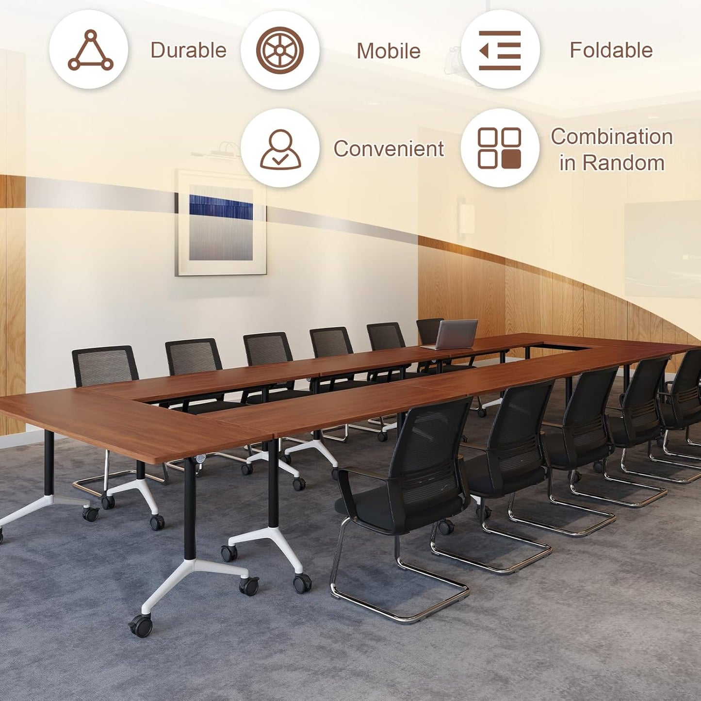 Folding Conference Room Table, Modern Conference Tables with Wheels, Large Rectangular Mobile Training Tables for Office Classroom, Foldable Modular Boardroom Seminar Table (6pack L47.2in)