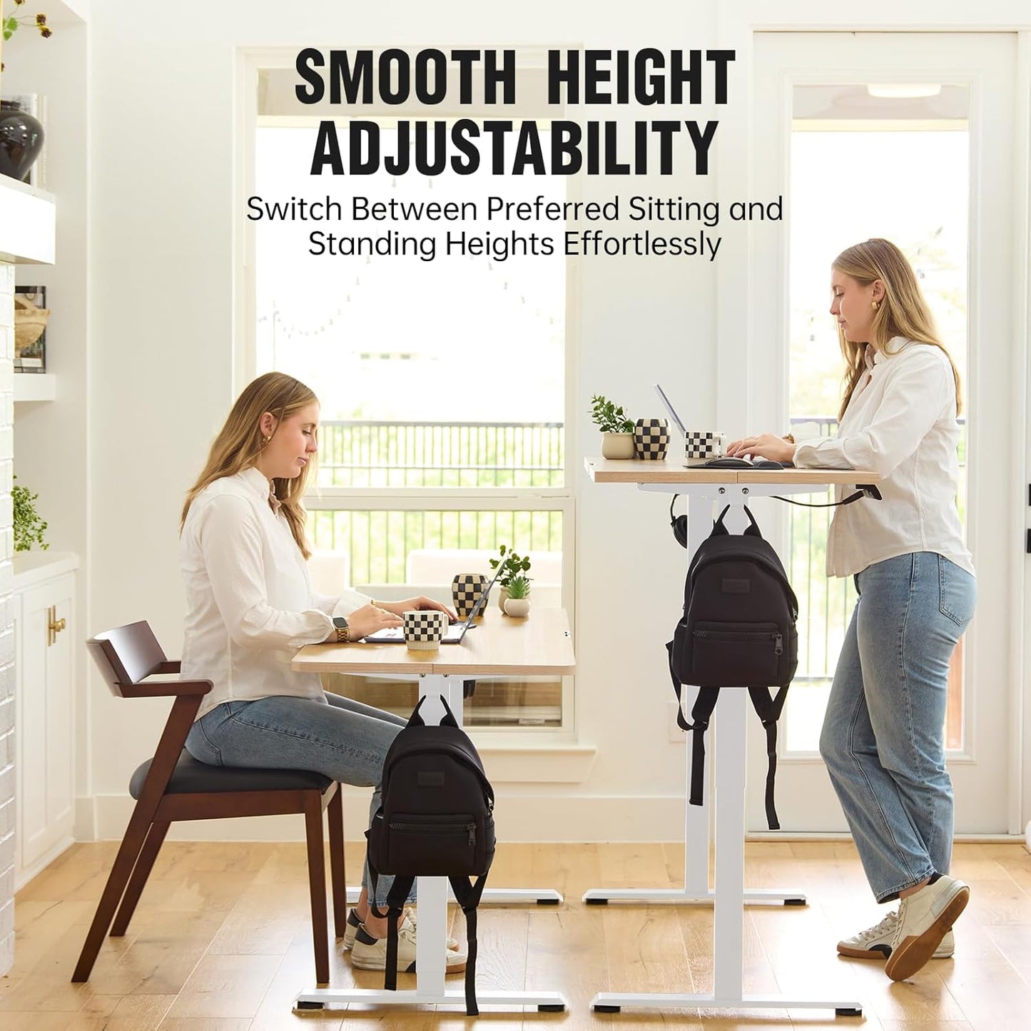 Veken 47.2 Inch Electric Standing Desk, Height Adjustable Sit Stand Up, Wood Desktop, Work Home Office Computer PC Desks, Gaming Writing Study Bedroom Rising Table, Nature