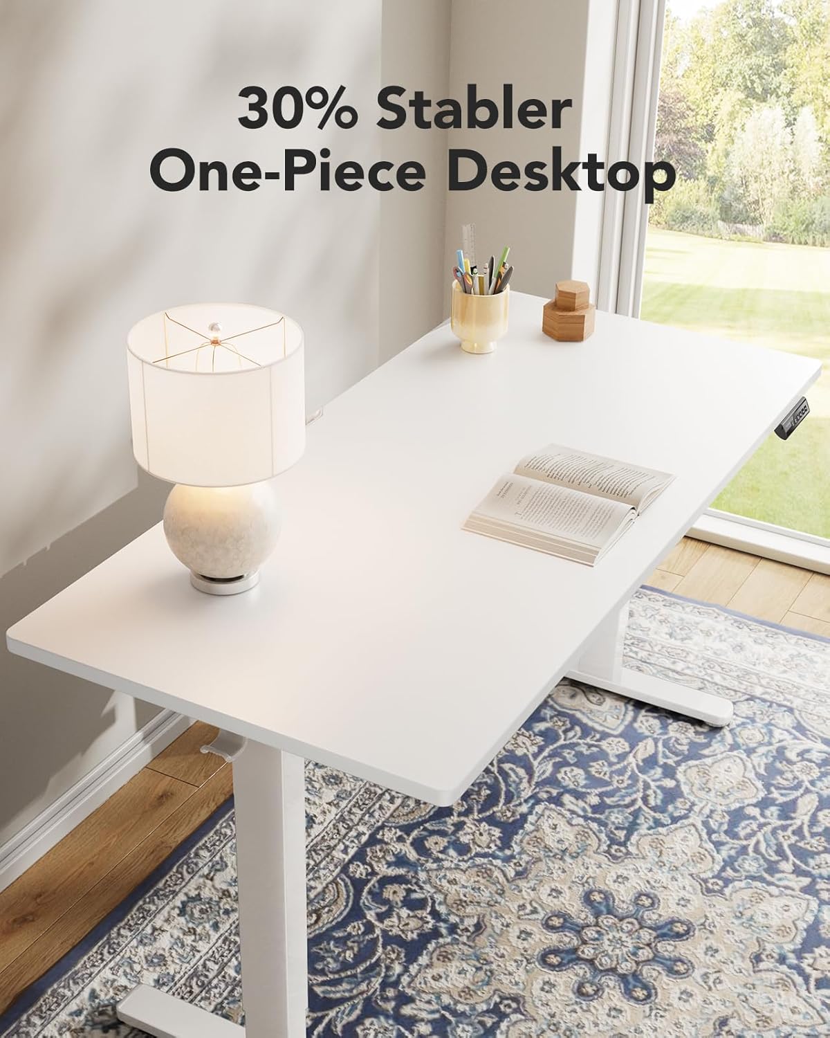 HUANUO Electric Standing Desk, 60" x 24" Whole Piece Desktop, Adjustable Height Computer Desks, 4 Height Memory Settings, Sit Stand Up Desk for Home Office, Light Vintage