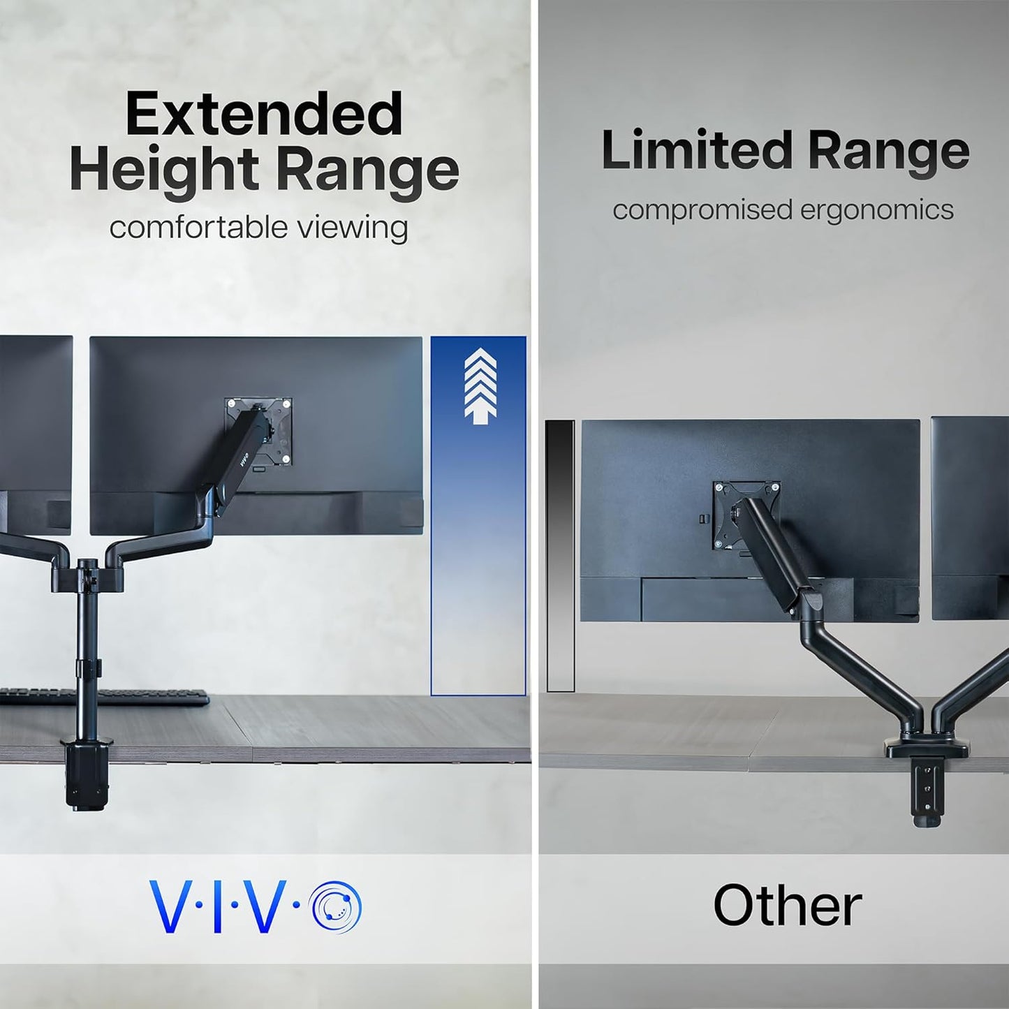 VIVO 17 to 32 inch Dual Pneumatic Monitor Mount, 2 Pneumatic Arms, Adjustable Swivel, Rotation, Heavy Duty VESA Desk Stand with C-clamp, Grommet, Max VESA 100x100, Black, STAND-V002K