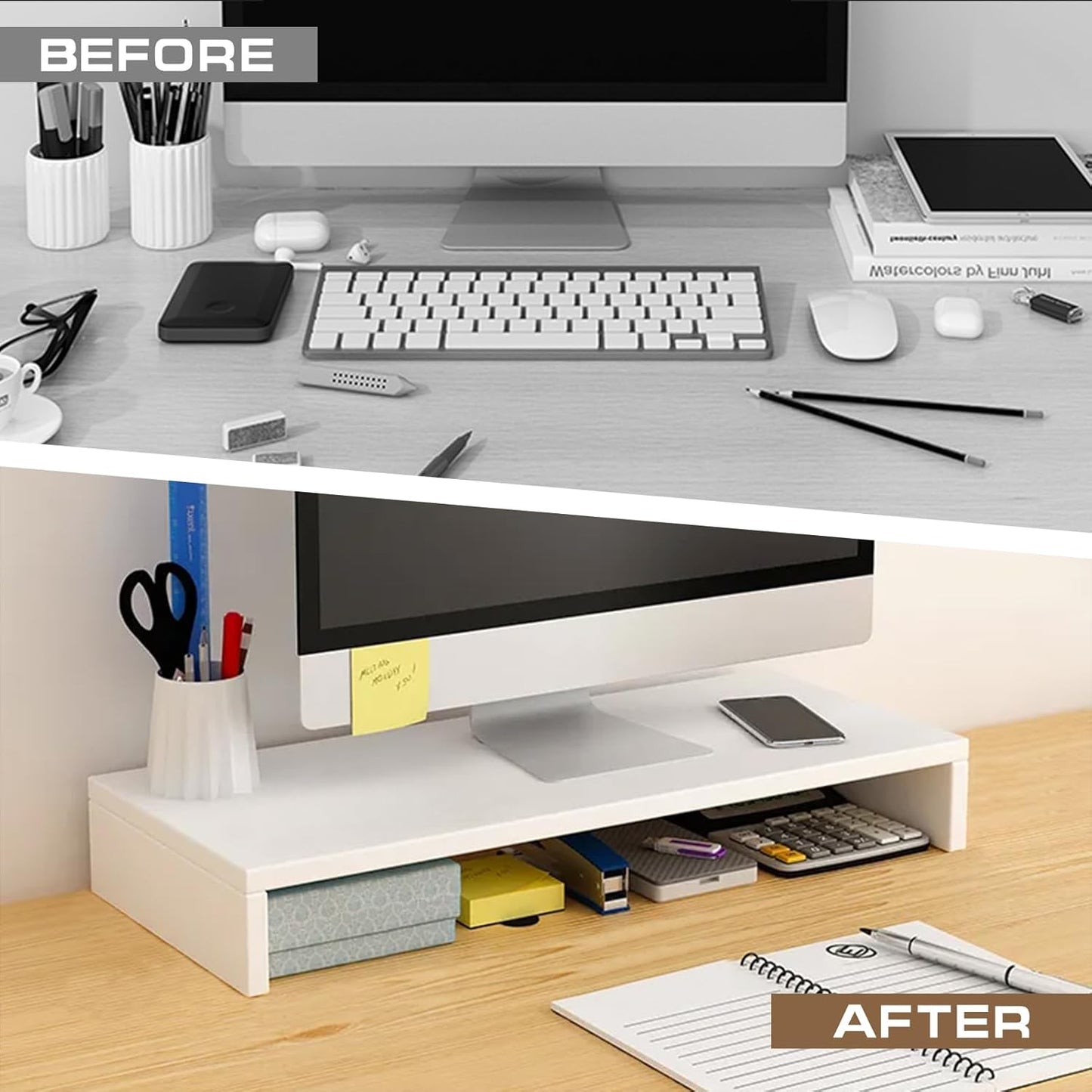 Monitor Stand Riser, Computer Stand, Desk Organizers and Accessories, Laptop Shelf Computer Monitor Riser with Storage for TV Screen PC Printer (White-15.75inch)