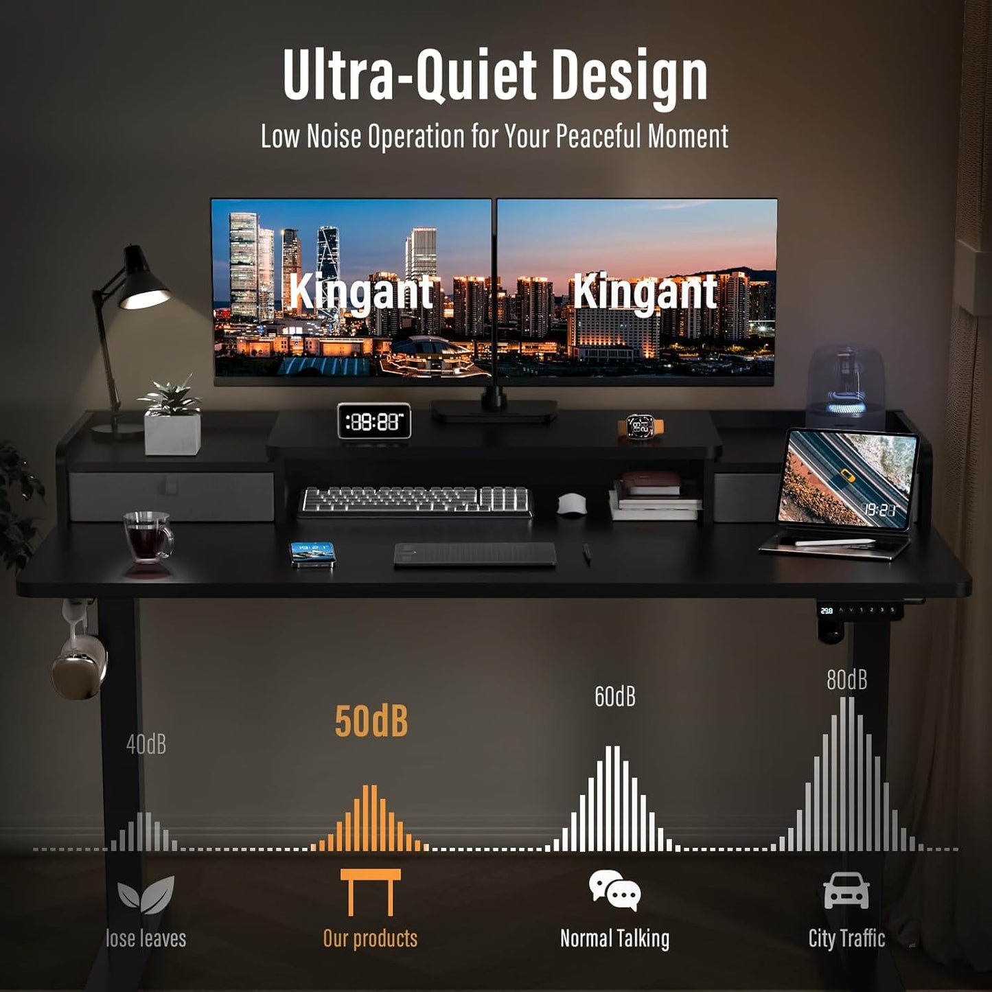 Standing Desk with Drawers,Thickened Table Legs Sit Stand Desk Electric for Home Office & Gaming,Ergonomic Stand Up Desk Cable Management Tray(Classic Black) (Classic Black, 48″ x 30″)