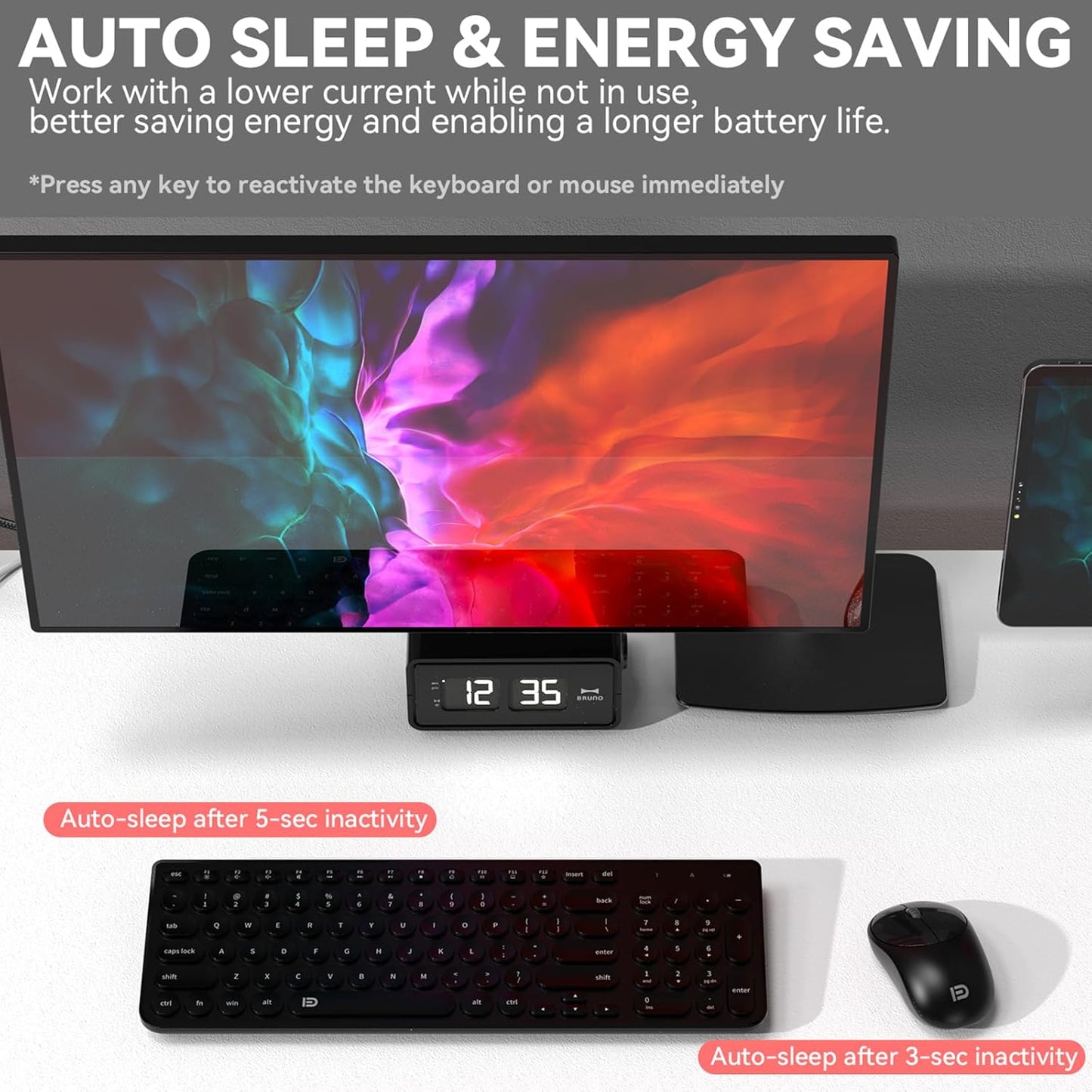 FD Wireless Keyboard and Mouse Combo - 2.4GHz USB Cordless, Cute Round Keys, Quiet and Slim Set for Laptop, Computer, TV, and Mac - Black