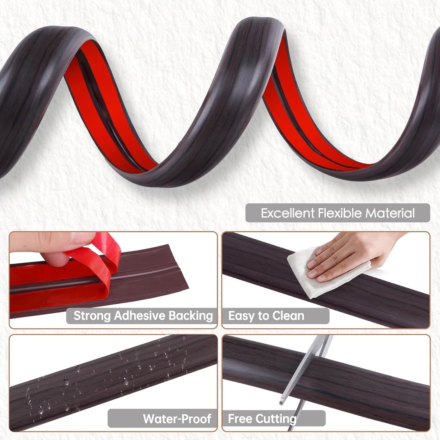 Floor Cord Cover for Wires on Floor Self Adhesive Cord Hider Floor Cable Management Wire Covers for Cords Protector Prevent Cable Trips Cord Cavity W 0.59" x H 0.31", Black Walnut, 10Ft