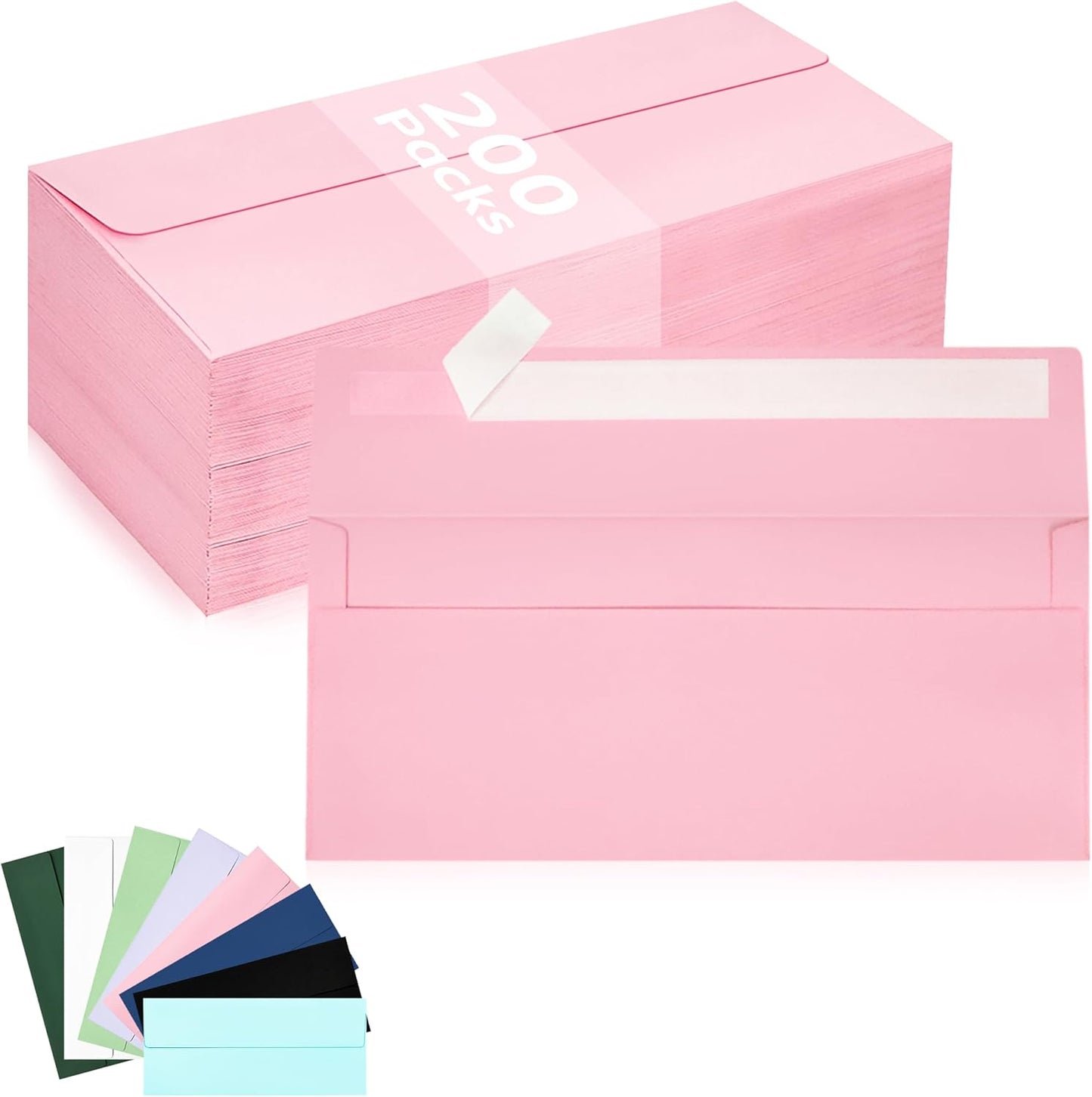 200 Pack #10 Business Envelopes, Pink Standard Envelopes Self Seal, Letter Size Business Mailing Envelopes for Checks Letters Invoices Statements Birthday Graduation Wedding, 4 1/8 x 9 1/2 Inch