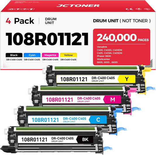 C400 C405 Drum Unit 108R01121 Imaging Drum（Black Cyan Magenta Yellow 4-Pack） Replacement for Xerox Versalink C400 C400D C400DN C405 C405N C405DN Phaser 6600 Workcenter 6605 6655 6655i Color Printer