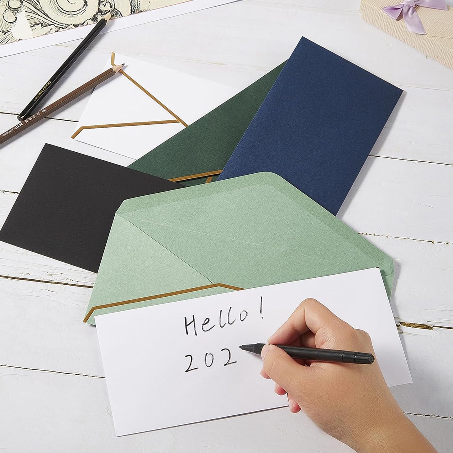 30 Pack Thick #10 Business Envelopes with Gold Border, 4 1/8 x 9 1/2 Thick Paper Standard Envelopes with Stickers for Office, Checks, Letter Mailing, Invoices (Navy Blue)