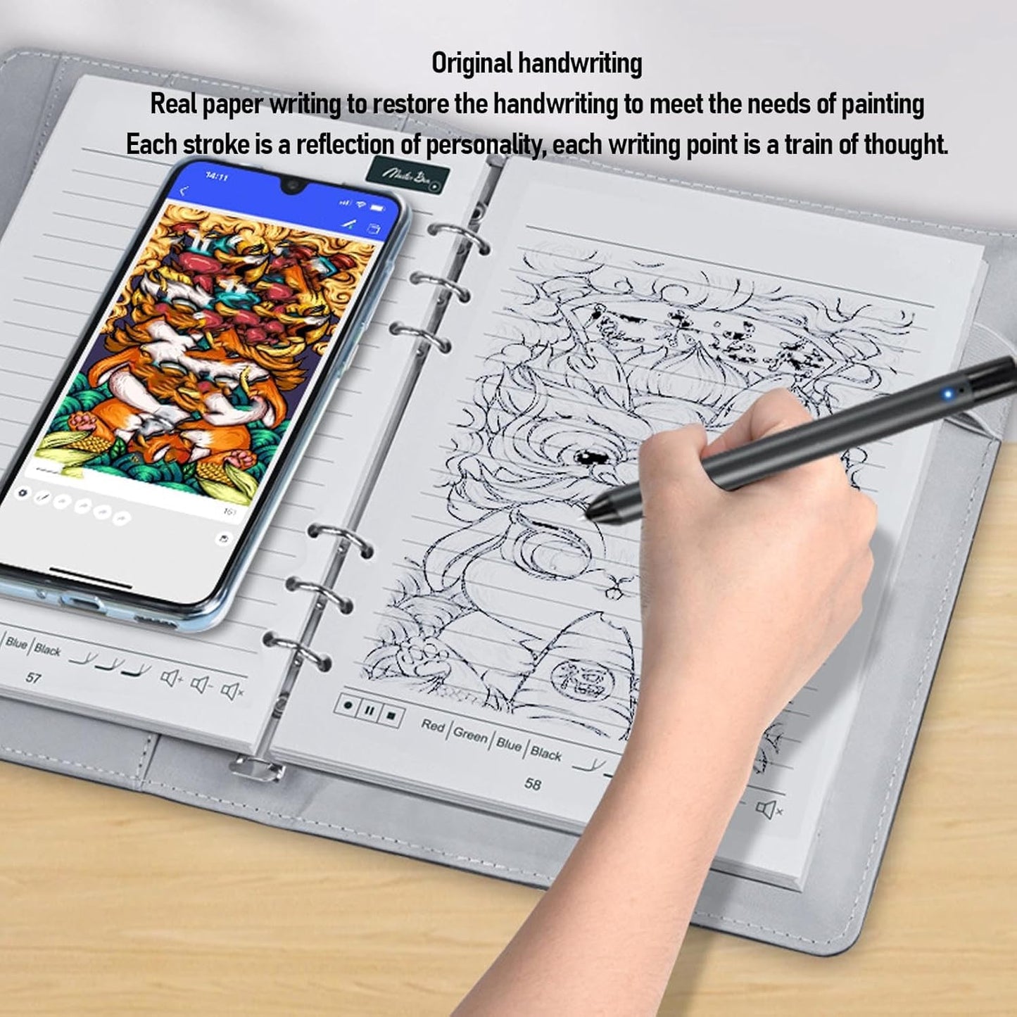 Yunseity 3 in1 Digital Smart Pen, Smartpen Notebook Set, Real Time Sync for Digitizing, Bluetooth 5.0 Paper Smart Writing Set, Convert to Text, OCR Technology, for iOS for Android (Black Patchwork)