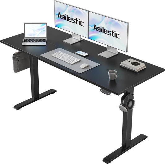 Agilestic Electric Standing Desk, 55 x 24 Inches Height Adjustable Desk, Sit Stand up for Work Office Home, Ergonomic Rising Gaming Computer Table with Memory Preset, Black