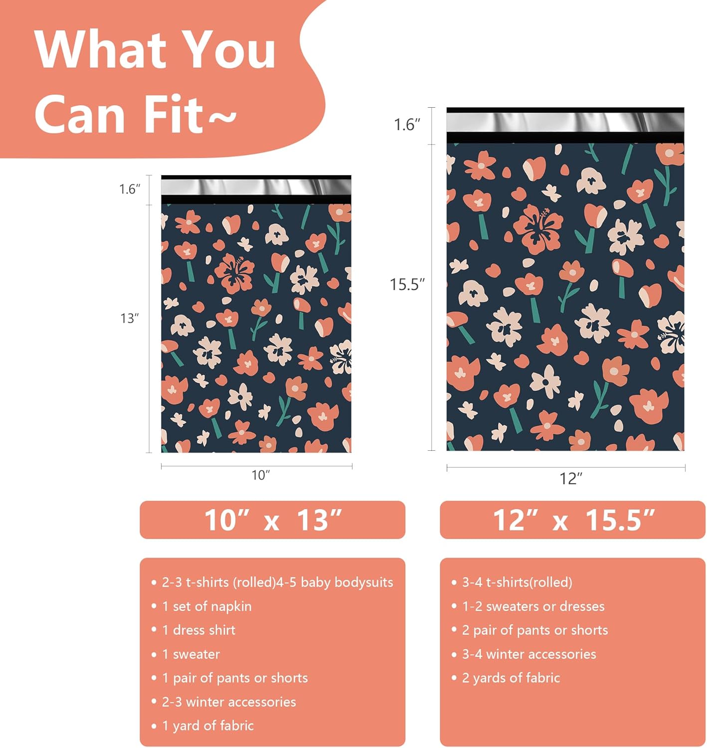 Poly Mailers 12x15.5 Inch 50 Pcs - Tulip printed Shipping Bags, 2.4mil Thickness, Waterproof and Tear Resistant Mailing Envelopes, Self-Sealing Packaging Bags for Small Business