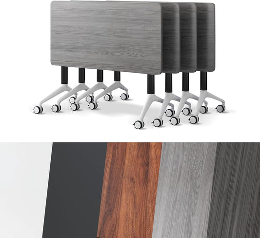 Conference Room Table, Folding Conference Tables,Thicken Grey Tabletop,Flip Top Wooden Seminar Meeting Room Table for Conference Room Offices (4, Grey, 61.0“)