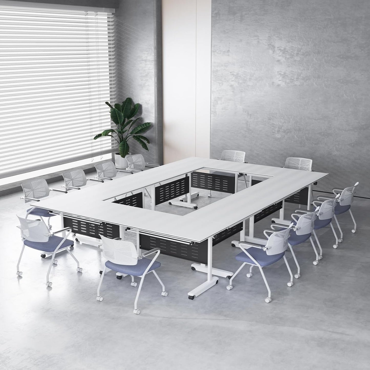 6Pack Conference Room Table, Folding Conference Table for Office Classroom, Mobile Training Tables with Casters Silent Wheels, Large Rectangular Convertible Modular Seminar Tables (L63in)