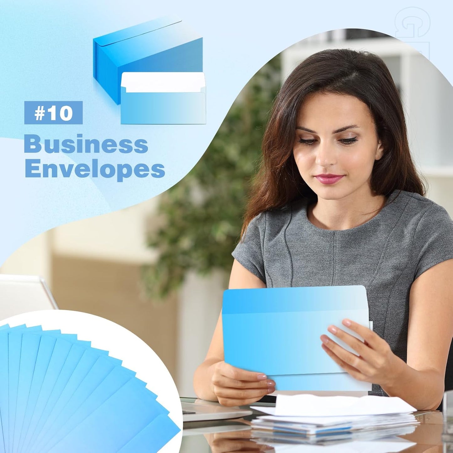 100 Pcs #10 Business Envelopes Colorful Self Adhesive Standard Envelopes Gradient for Office Check Invoices Letters Letterhead Invitations Announcements 4-1/8 x 9-1/2''(Gradient Blue)