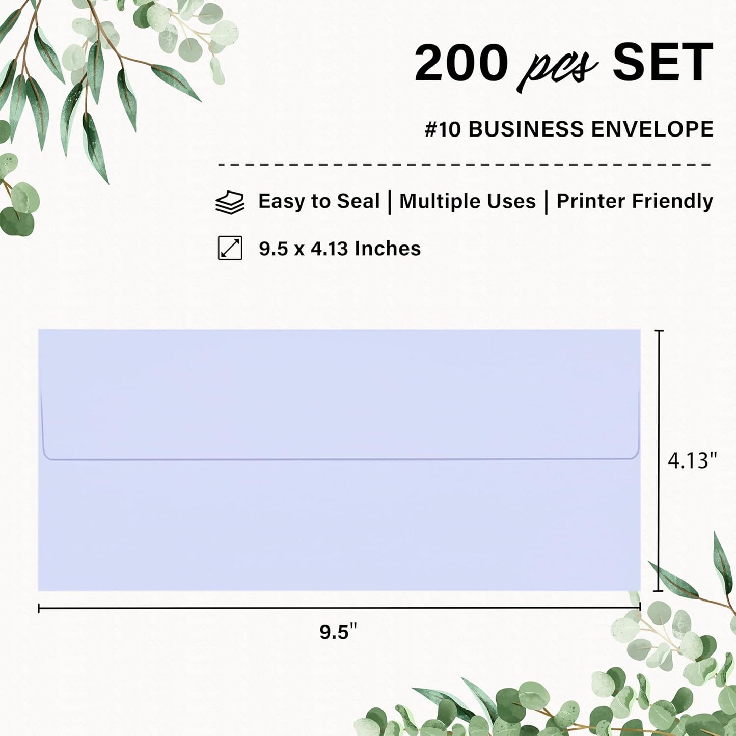 200 Pack #10 Business Envelopes, Self Seal Standard Lavender Envelopes for Secure Business & Legal Mailing, Office, Checks, Letter, Invoices, 4 1/8 x 9 1/2 Inches