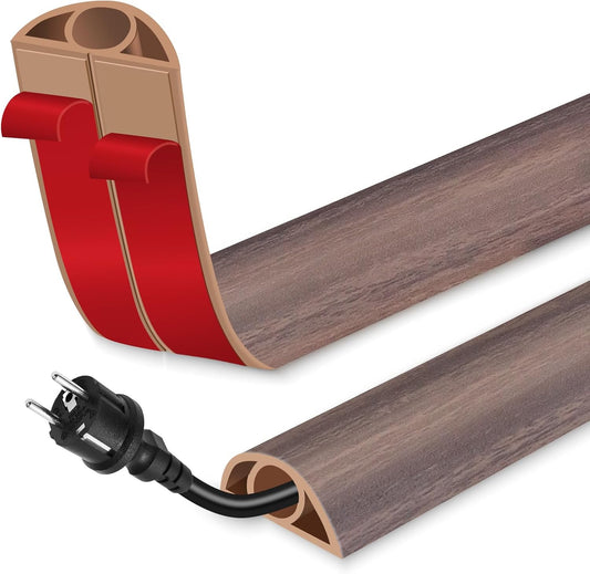 Floor Cord Cover for Wires on Floor Self Adhesive Cord Hider Floor Cable Management Wire Covers for Cords Protector Prevent Cable Trips Cord Cavity W 0.32" x H 0.32", Grayish Brown Wood, 10Ft