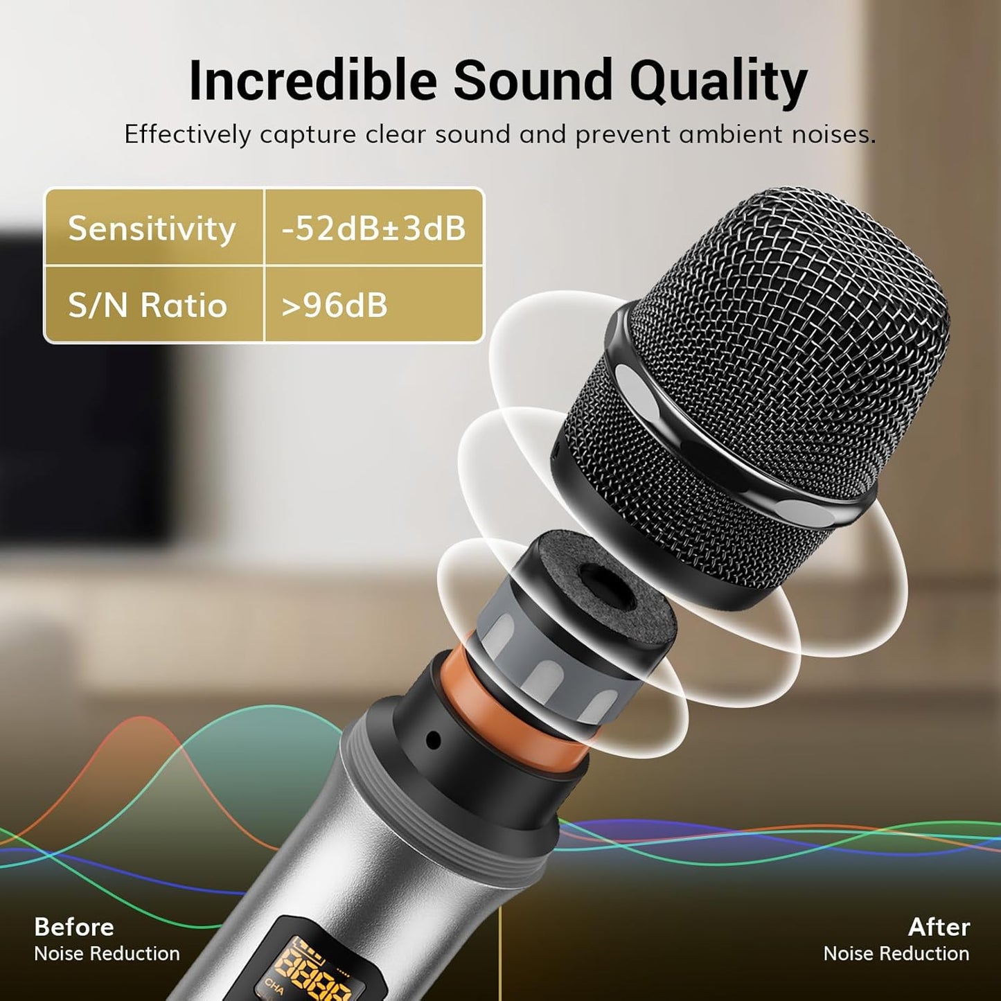 TONOR Wireless Microphones, UHF Dual Cordless Metal Dynamic Mic System with Rechargeable Receiver, for Karaoke Singing, Wedding, DJ, Party, Speech, Church, Class Use, 200ft TW630 Silver