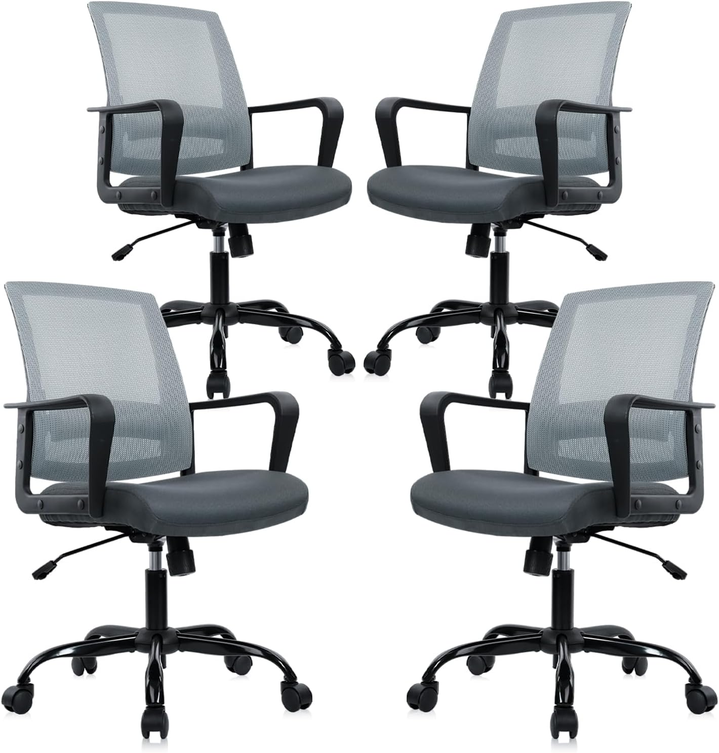 CLATINA Ergonomic Office Desk Chair - Mesh Office Chair with Adjustable Lumbar Support, Rolling Comfortable Computer Task Chairs with Arms for Home Conference-Gray, 4 Pack
