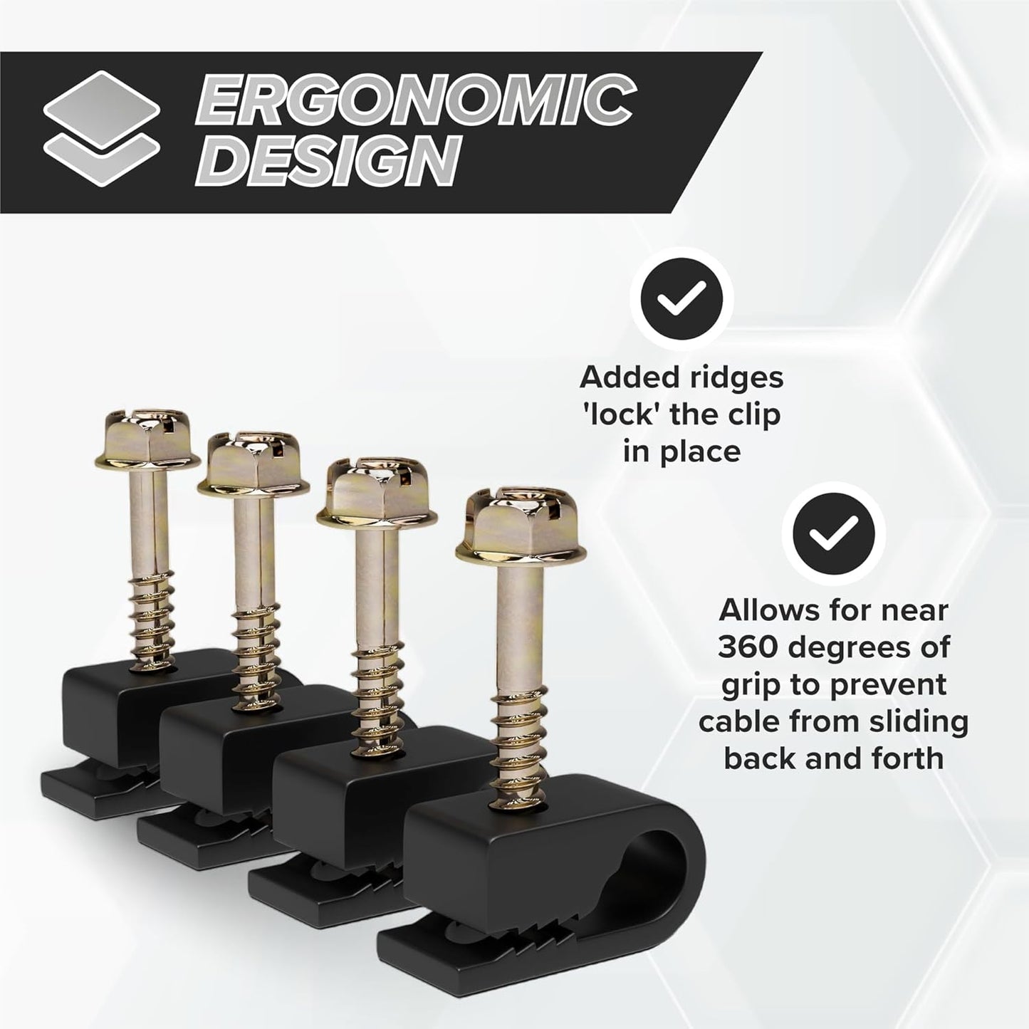 THE CIMPLE CO Wire Clips, Single Cable Wall Clip, Coaxial, Cat6, Electrical Wire, Ethernet, 1/4 in (6 mm) Screw Fastener, 10 Pack, Black
