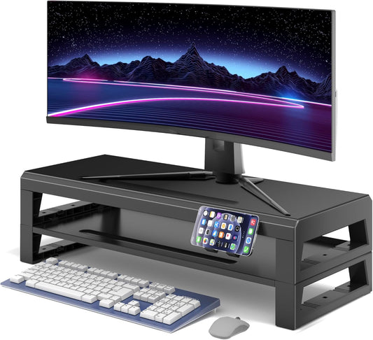 2-Tier Metal Computer monitor stand Laptop Desk Shelf & Monitor Riser ，21.55 inches long desk riser Monitors/PC/Laptop/Computer Space Saver Organizer (Basic Version, Two-layer 550mm)