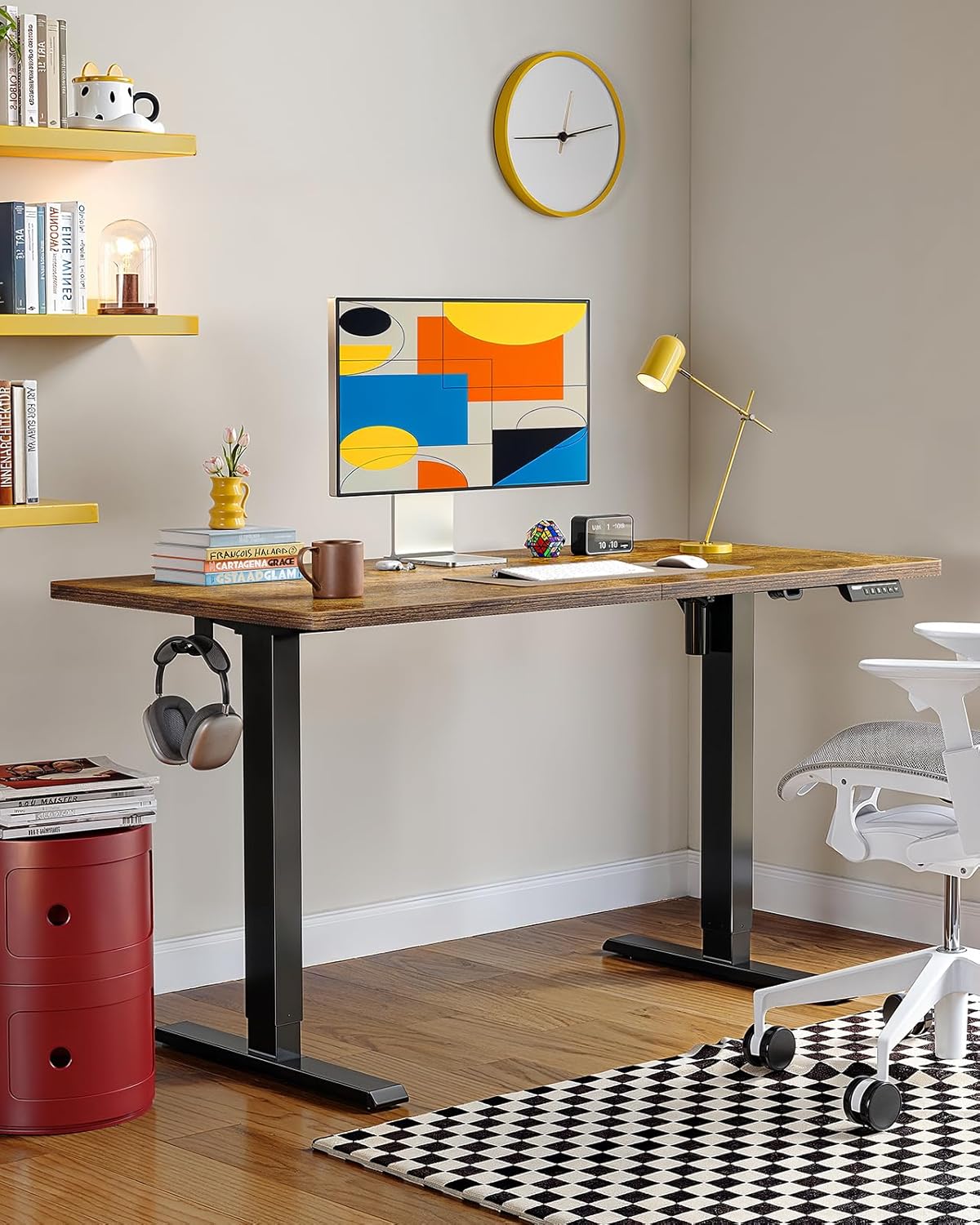 ErGear Electric Standing Desk, 48 x 24 inch Height Adjustable Sit Stand Up Desk, Computer Home Office Desk with 4 Memory Height Buttons, Two Pieces Desktop, Vintage Brown, EGESD110V