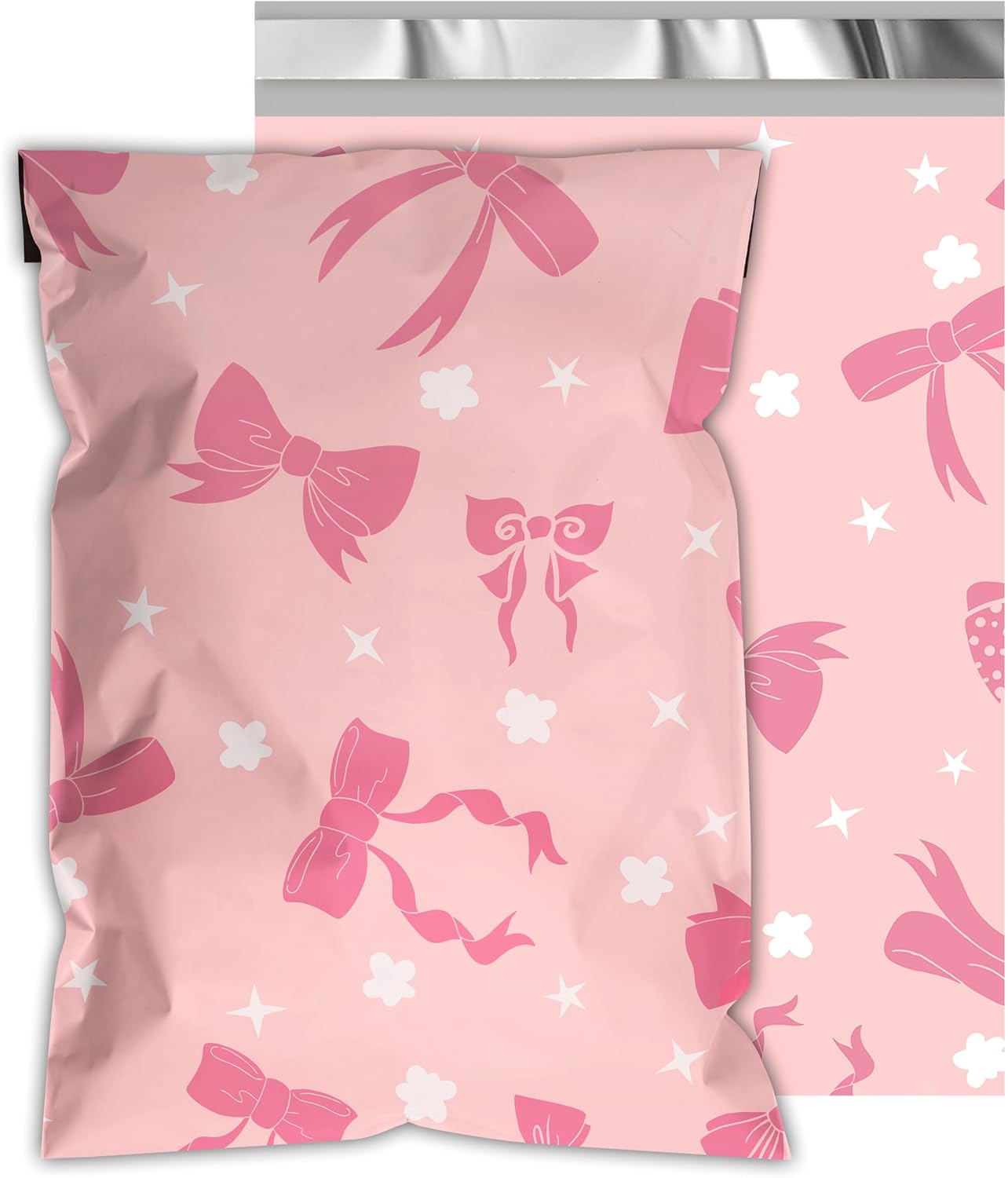 Poly Mailers 10x13 Inch 100 Pcs - Pink Bow printed Shipping Bags, 2.4mil Thickness, Waterproof and Tear Resistant Mailing Envelopes, Self-Sealing Packaging Bags for Small Business