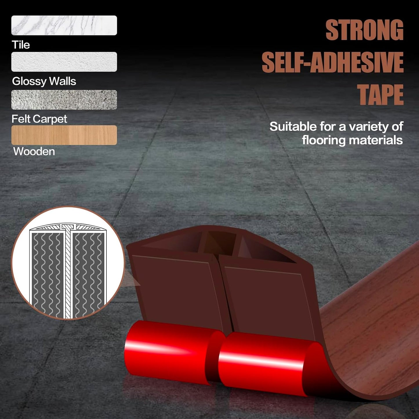 Floor Cord Cover Self Adhesive Cord Hider,10FT Cable Management, Extension Strip Protector for Wires, Prevent Cable Trips for Offices, Gyms, Exhibitions Cavity:0.47"(W) x0.35(H) Wood Red Teak