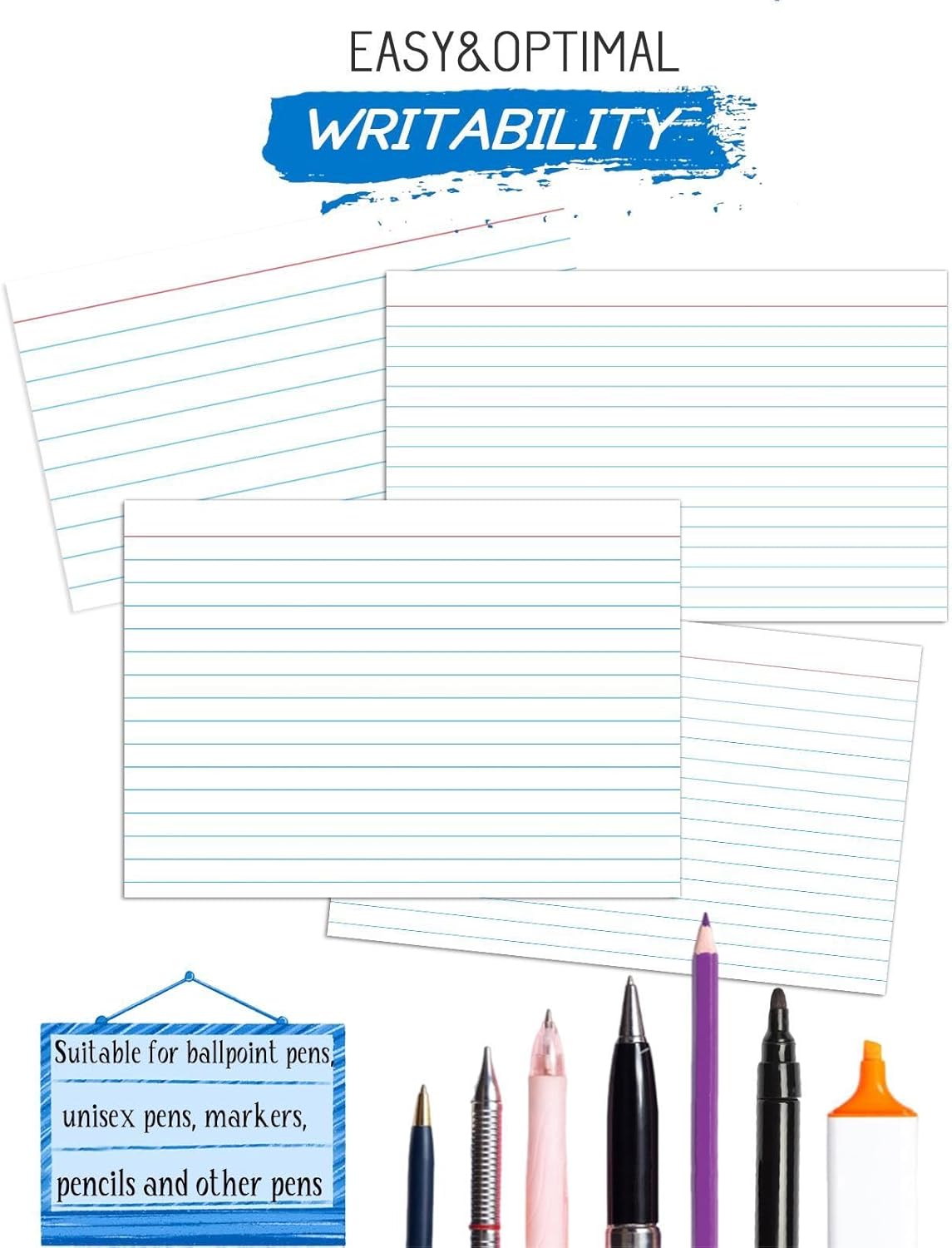 Index Cards 5x8, Ruled Index Cards, Flash Cards for Studying, White Index Cards, File Note Cards, Study Cards, Flash Cards, Study Cards, 100 Pcs Lined Index Flashcards for Office and School Supplies