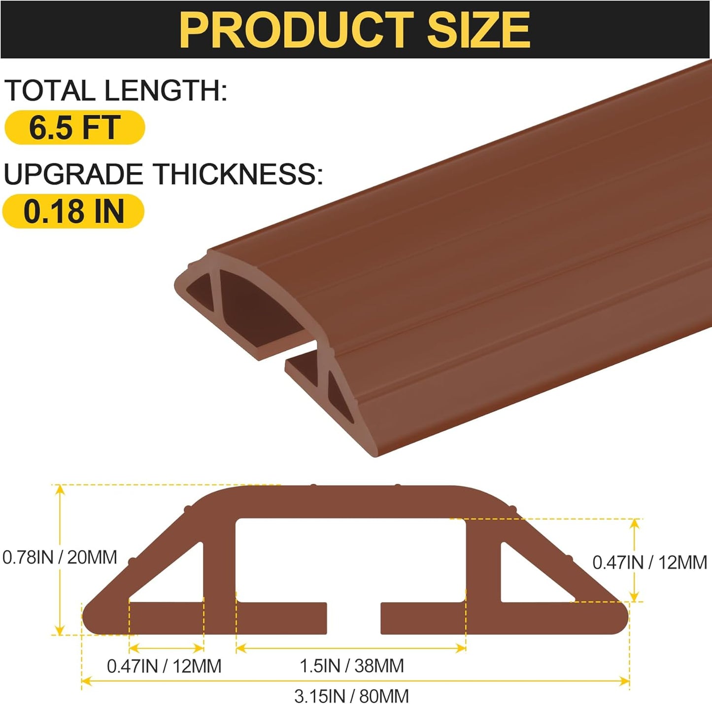 MYFAMIREA 6.5FT Floor Cord Cover Heavy Duty Cable Cover Protector 3 Channels Extension PVC Floor Wire Cover Outdoor Cord Hider Management Cord Cover for Wire on Floor for Home Office Outdoor, Brown,2M