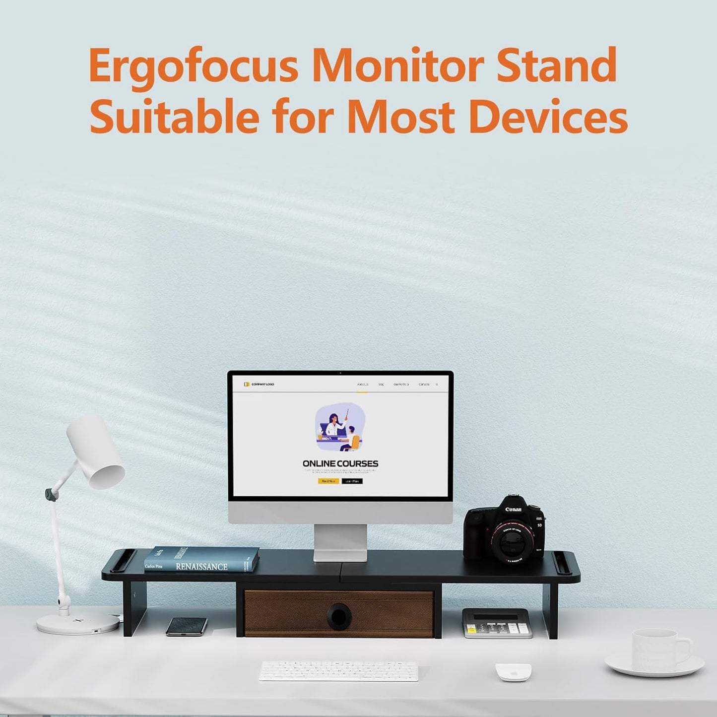 Dual Monitor Stand Riser with Drawer-Adjustable Length and Angle, Monitor Stand Riser for 2 Monitors, Desktop Organizer Stand for Computer/Laptop/PC/Printer (Black)