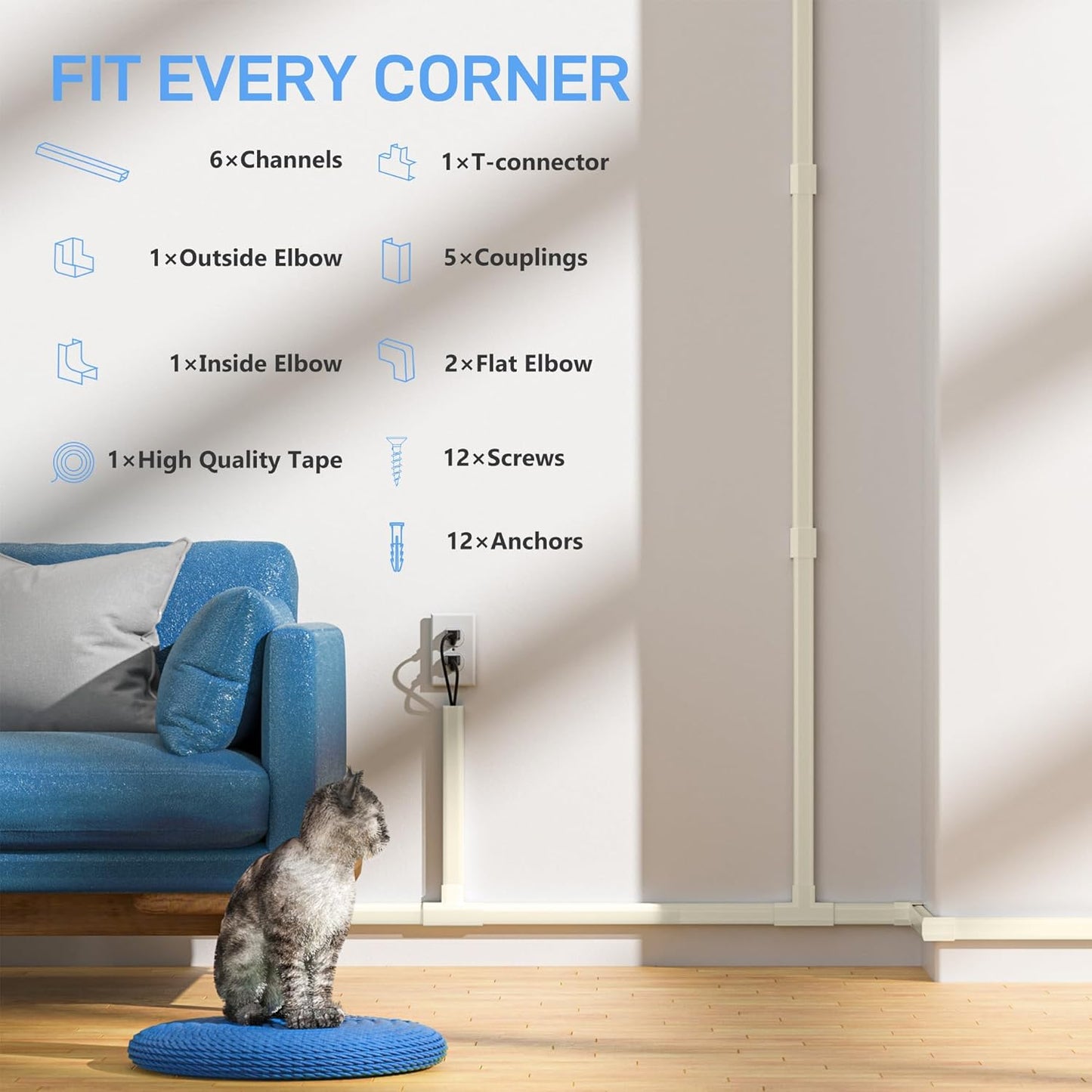 Delamu Beige Cord Hider, 94.5in Cord Covers for Wires on Wall, Large Cable Hider Wire Covers for Cords, Premium Wire Hiders for TV on Wall, Easy Set up Cable Cover Management, 6X W1.18 H0.67in, Beige