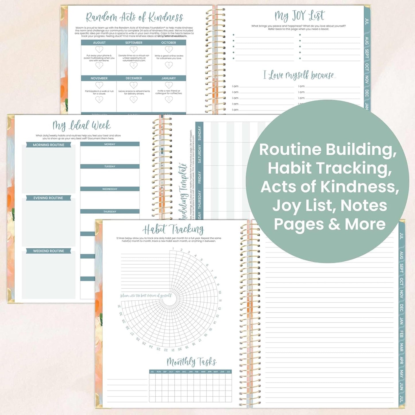 bloom daily planners HARDCOVER 2025-2026 (8.5" x 11") Academic Year Day Planner (July 2025 - July 2026) - Task Goal Organizer - Monthly & Weekly Inspirational Agenda Book - Painted Peonies