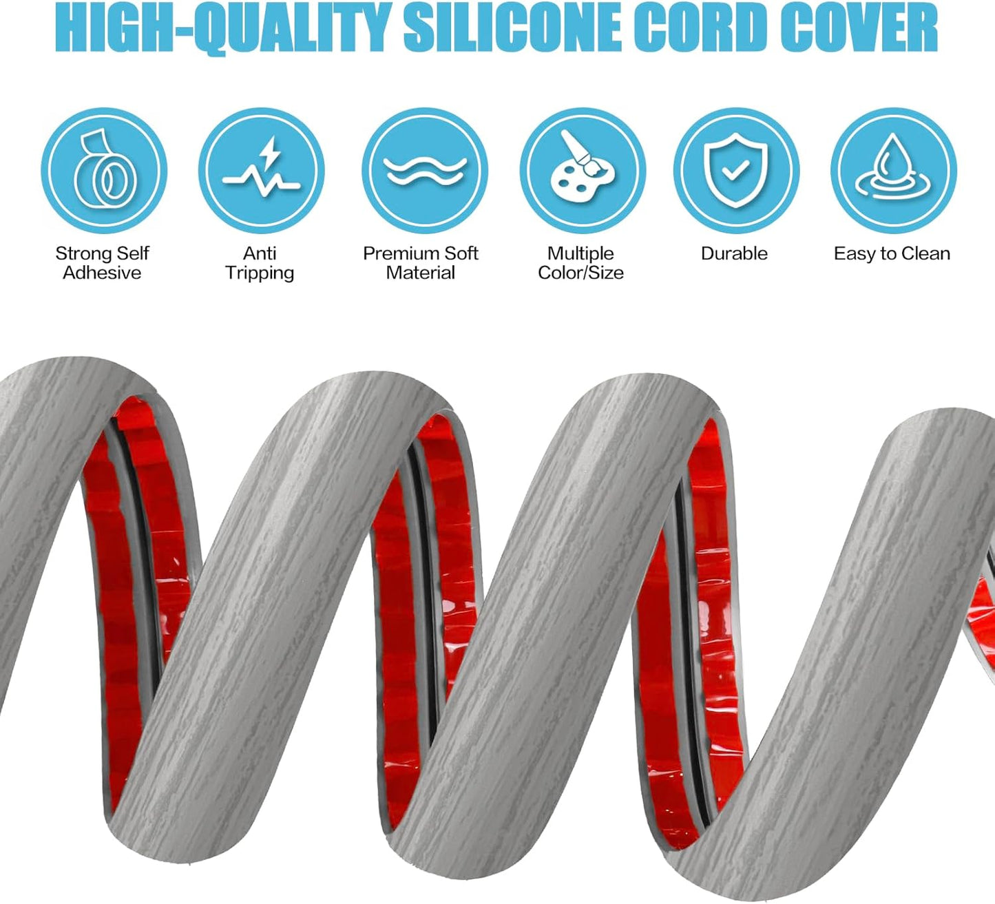 Floor Cord Cover Self Adhesive Cord Hider,20FT Cable Management, Extension Strip Protector for Wires, Prevent Cable Trips for Offices, Gyms, Exhibitions Cavity:0.39"(W) x 0.27"(H) Gray Wood