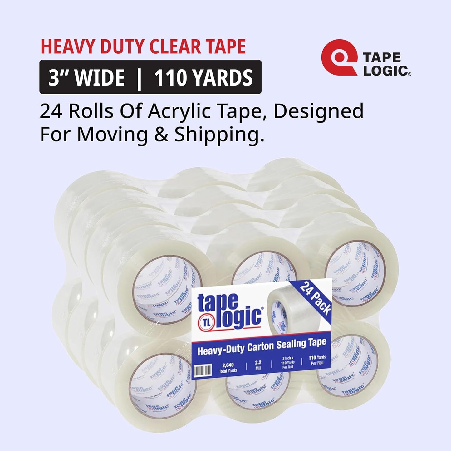 Tape Logic 3" x 110 yds Acrylic Packing Tape 2.2 Mil, Clear (24-Pack) Heavy Duty Packing Tape Rolls for Sealing Boxes at Home, Warehouse, & Office, Supplies for Packaging, Shipping, Moving