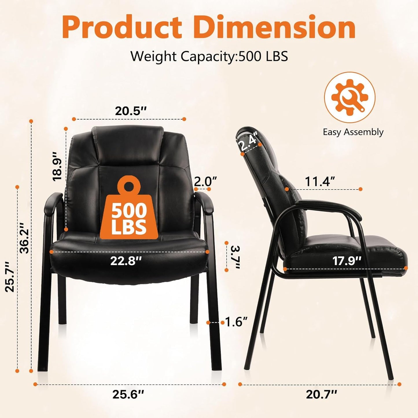 CLATINA Big & Tall 500 lb. Guest Chair, Leather Reception Chairs with Padded Arm Rest for Waiting Room Office Home and Meeting Conference-Black, 8 Pack