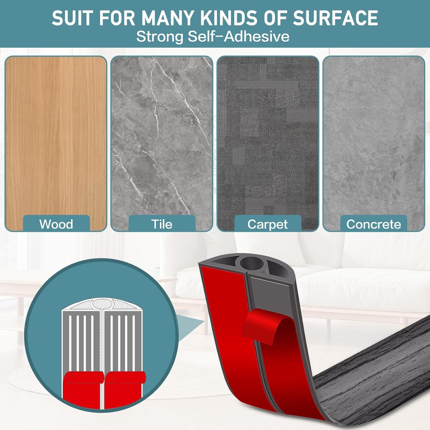 Floor Cord Cover Self Adhesive Cord Hider Floor Extension Cord Covers for Floor Power Cord Protector Cable Management Prevent Cable Trips Cable Cavity 0.32" W x 0.32" H (Deep Grey Wood, 10Ft)