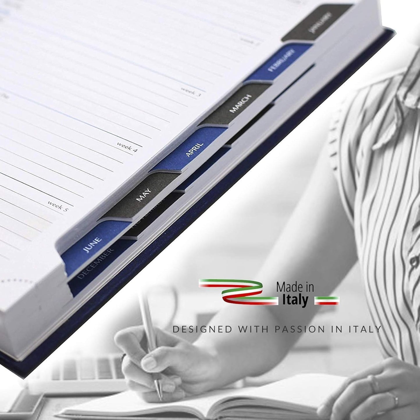 Daily Planner 2026 (5 x 7 in) - Made in Italy, Page a Day Hourly Agenda, 365 Pages, Monthly Tabs & Calendar, Jan-Dec Business Planner, Hardcover (BLACK)