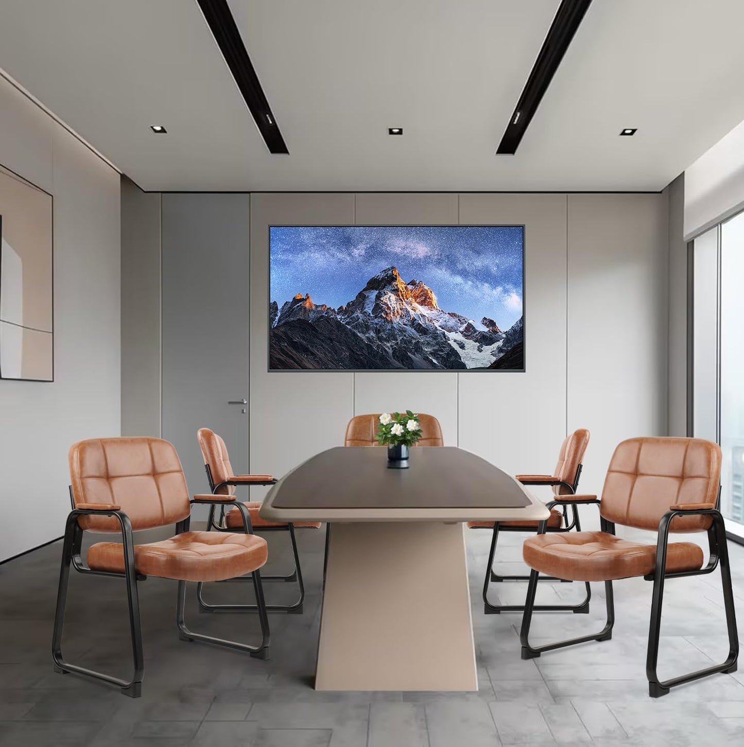 CLATINA Big & Tall 500 lb Waiting Room Chairs with Padded Armrests and Sled Base, Leather Stationary No Wheels Office Guest Chair for Reception Lobby Home and Meeting Conference, Brown （6 Pack）