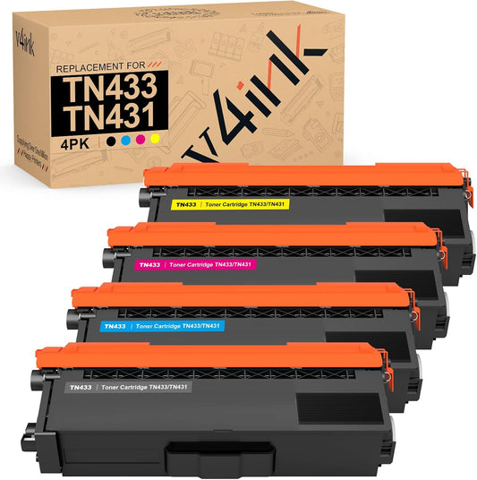 v4ink TN-433 TN-431 Compatible Toner Cartridge Replacement for Brother TN433 TN431 TN433BK to use with Mfc-L8900Cdw Mfc-L8610Cdw Hl-L8260Cdw Hl-L8360Cdw Hl-L8360Cdwt Hl-L9310CDW (Color Set)