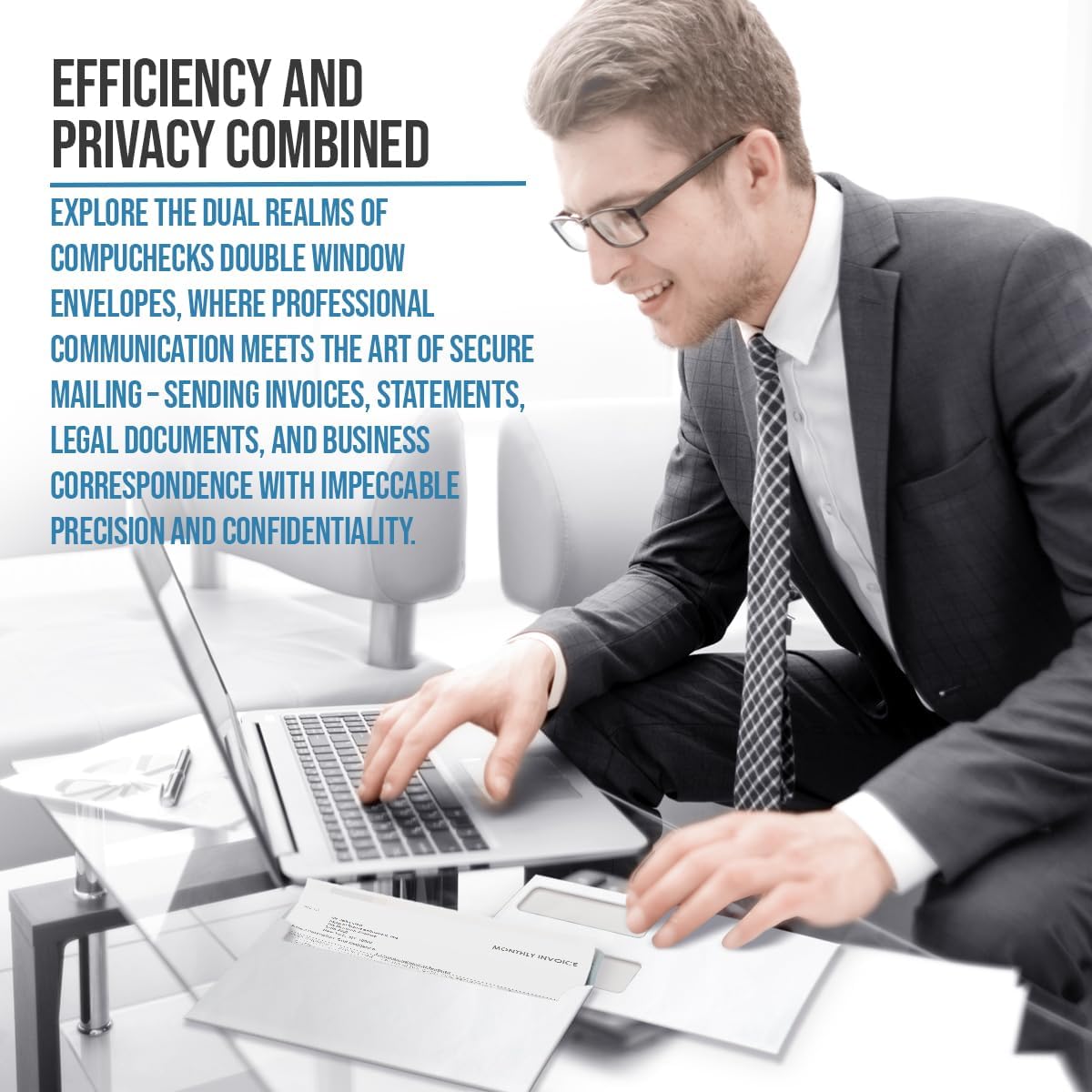 Compuchecks Double Window Envelopes #10- Flip and Seal Flap, Security Business Mailing Envelopes - Tamper Evident, Security Tint - 50 Count – For Invoices and Legal Documents