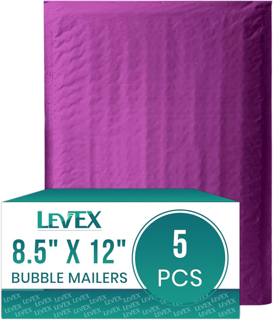 Levex - #2 8.5" x 12" [5 Pack] Purple Poly Bubble Mailers, Padded Envelope Mailers, Packing Envelope & Mailing Bags for Shipping
