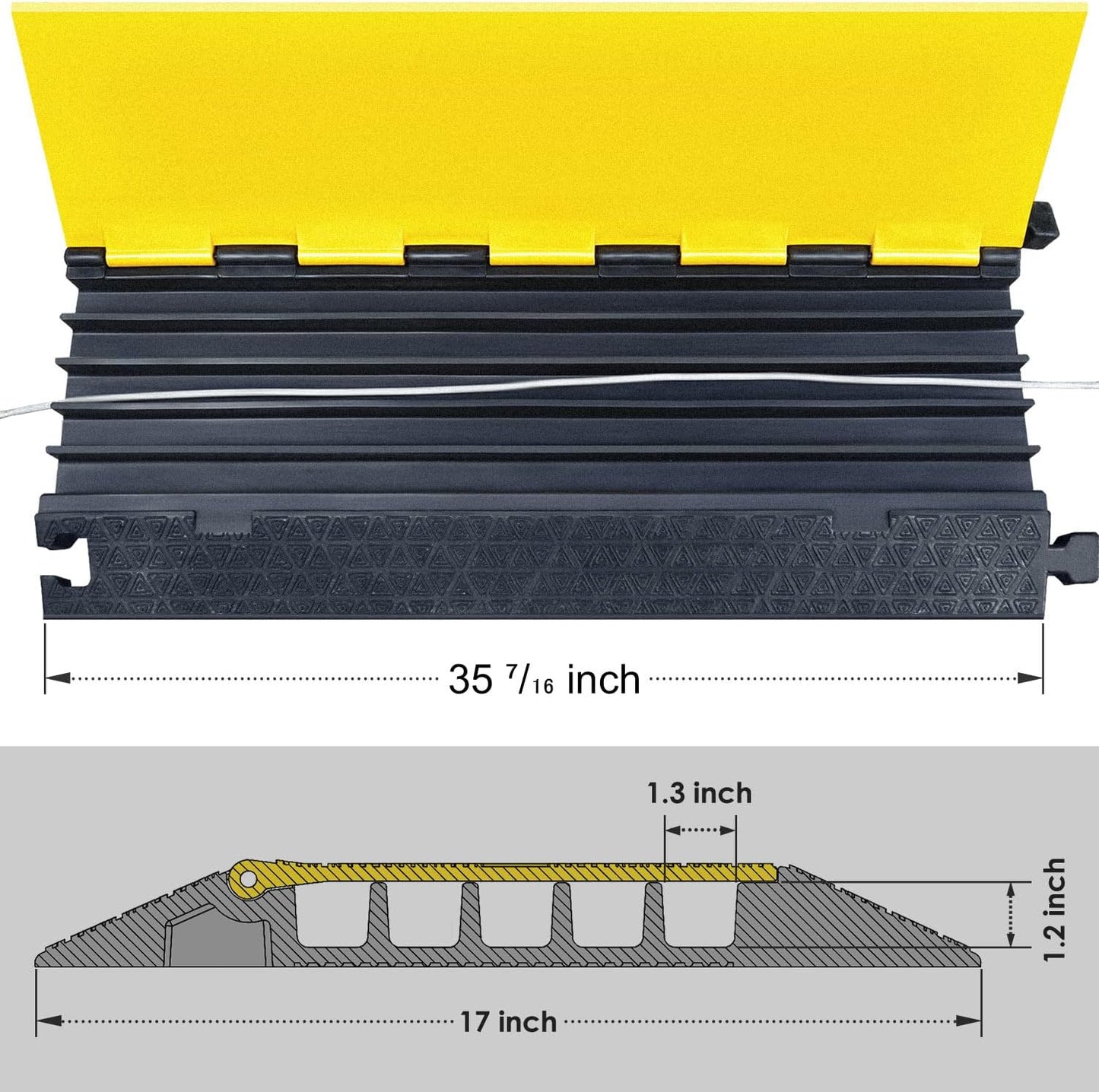 Rubber Cable Protector Ramp, Heavy Floor Cable Wire Cord Cover Speed Bumps 22000Lbs Load Capacity, Driveway Hose Cable Ramp Protective Cover for Indoor and Outdoor (5-Channel x 2Pcs)